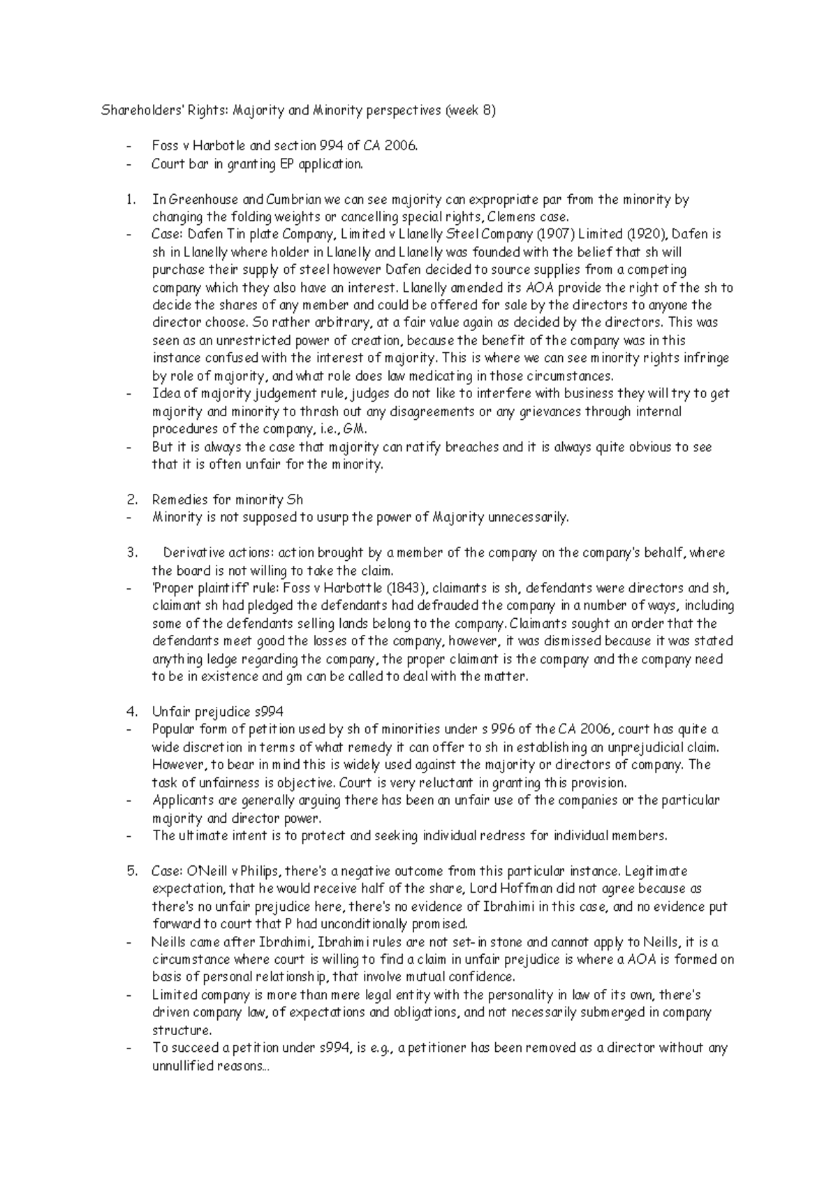 Company Law shareholder rights lecture notes - Shareholders’ Rights ...
