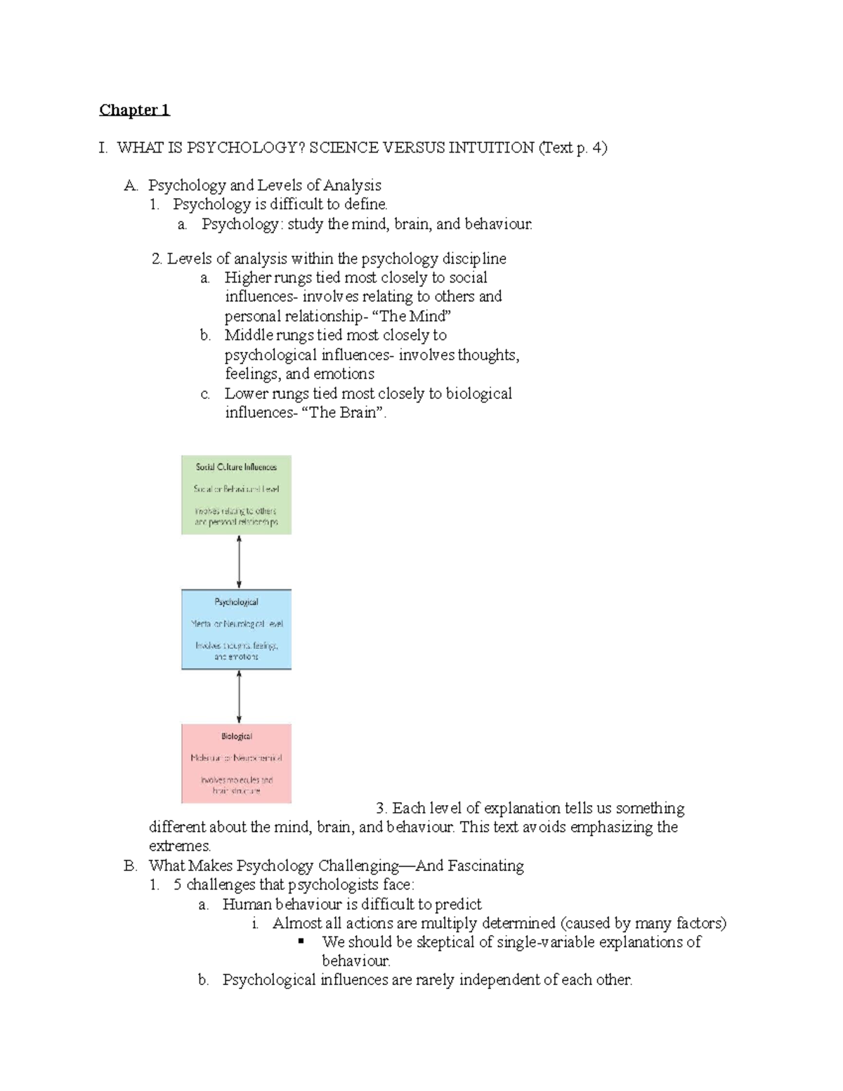Chapter 1 - Chapter 1 I. WHAT IS PSYCHOLOGY? SCIENCE VERSUS INTUITION ...