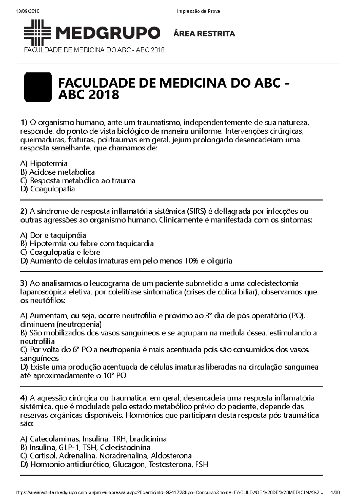 ABC 2018 - Prova de acesso direto 2018 - FACULDADE DE MEDICINA DO ABC ...