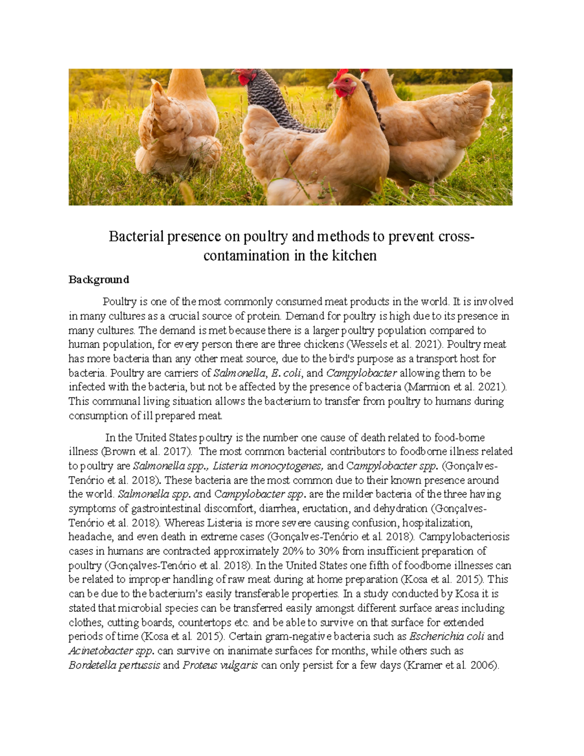 Peer review bacteria 2 proposal - Bacterial presence on poultry and ...