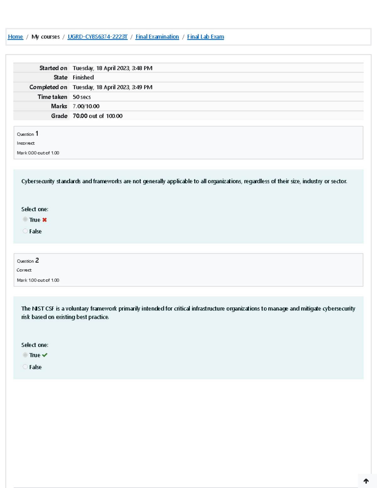 Final Lab Exam Attempt Review Info-ass-sec-4 - Home / My Courses / UGRD ...