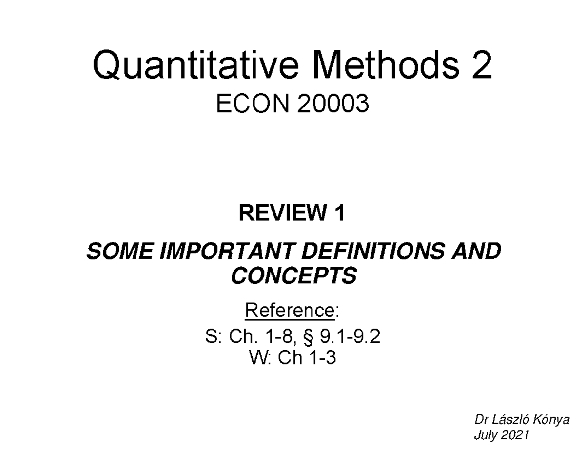 Quantitative Methods 2 Essential Review Of Quantitative Methods 1 ...