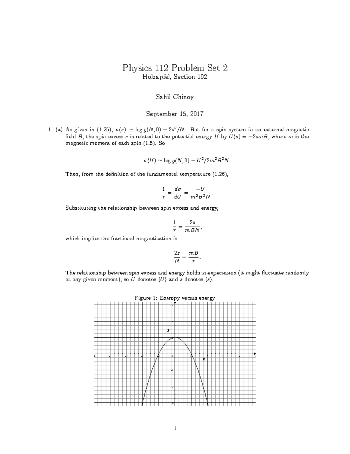 Hw2 - Hw2-sets Questions - Physics 112 Problem Set 2 Holzapfel, Section ...