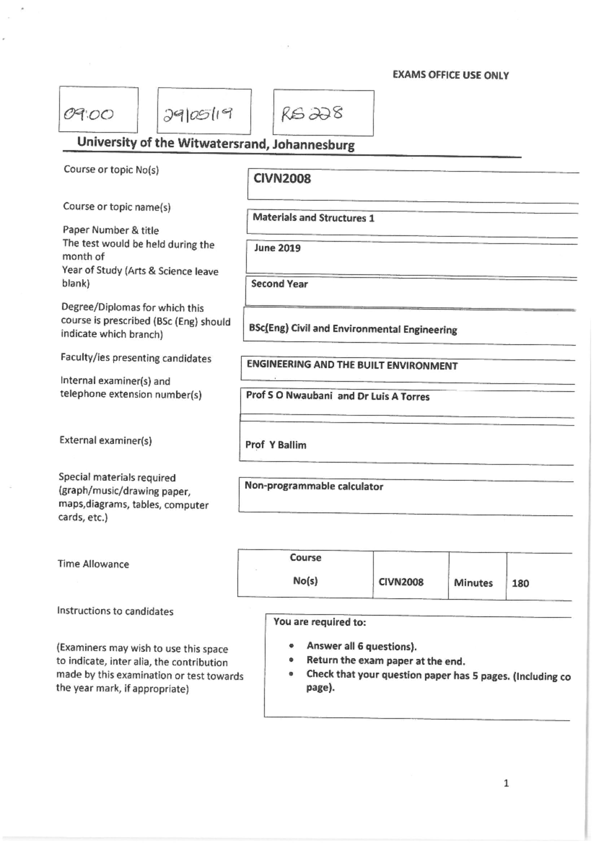 Exam 2019 - Past exam paper - civn2008 - Studocu