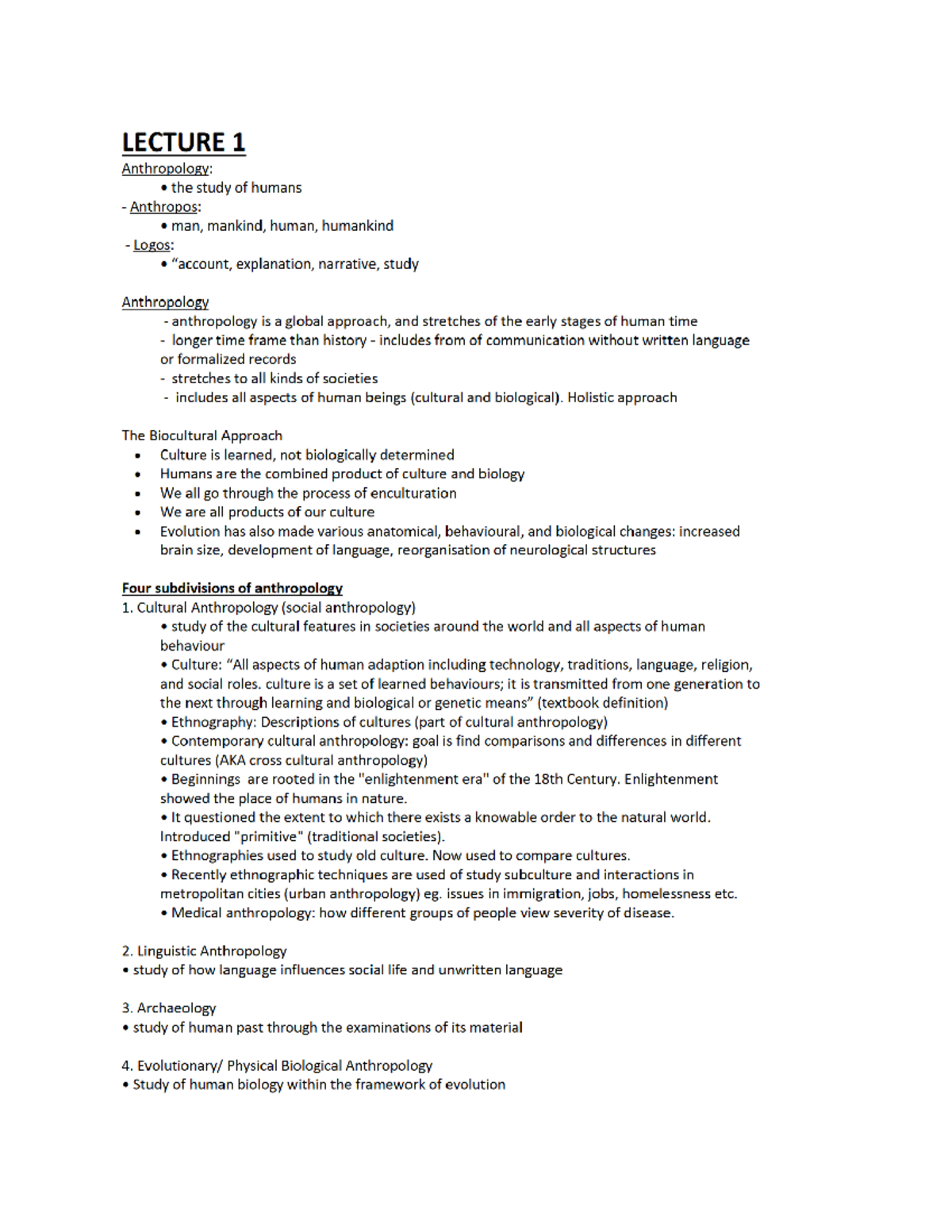 Anthprology lecture 1 notes - ANTY 2011 - Studocu