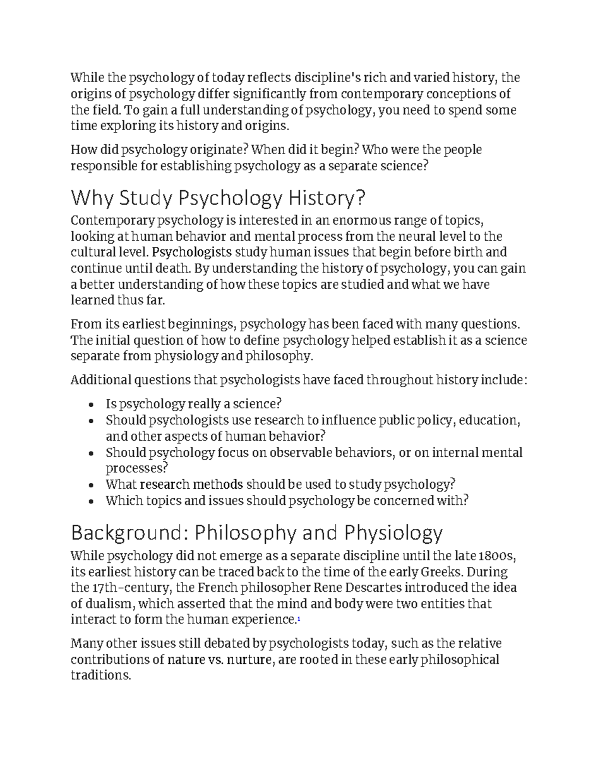 Origins Of Psychology Notes - While the psychology of today reflects ...