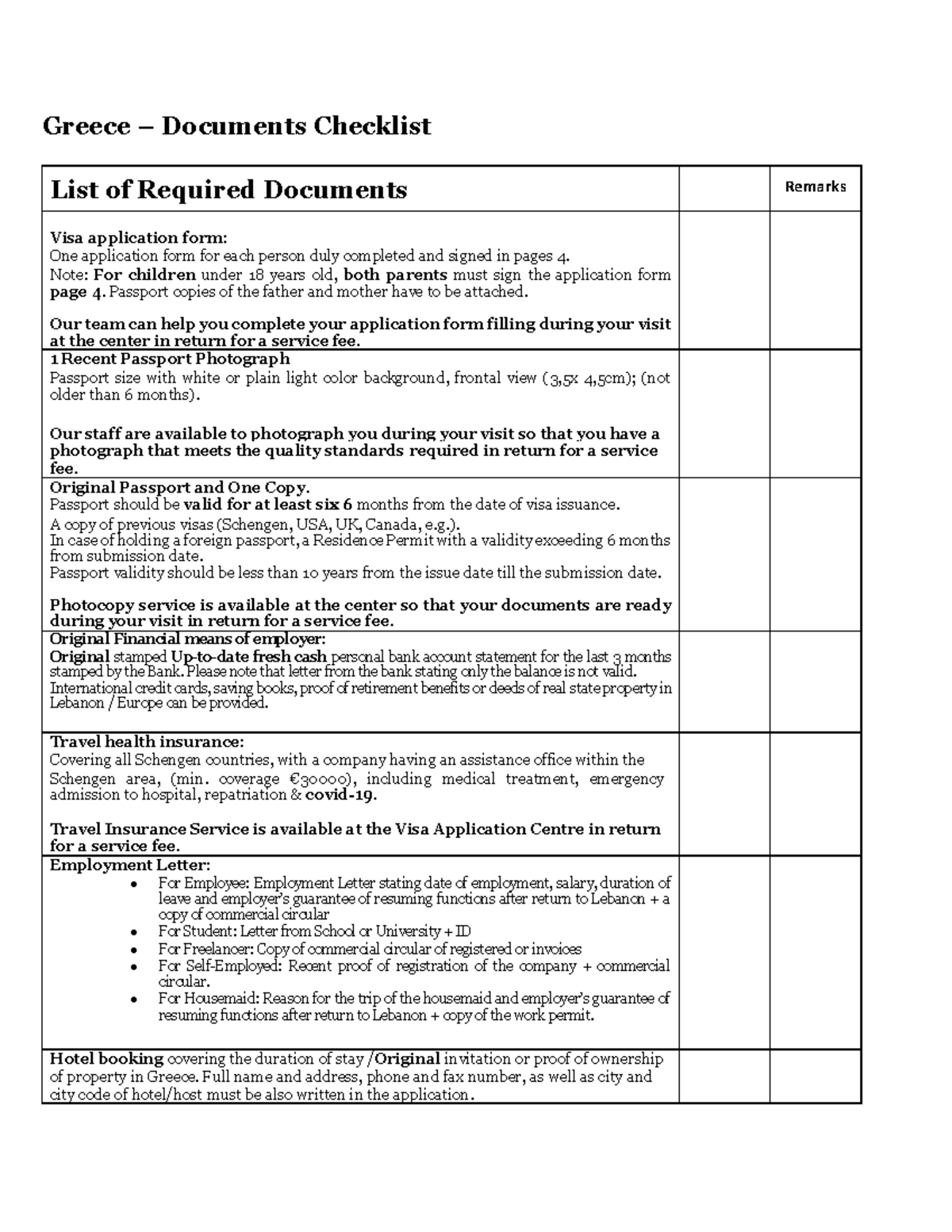 GreeceDocumentsChecklist Greece Documents Checklist List of