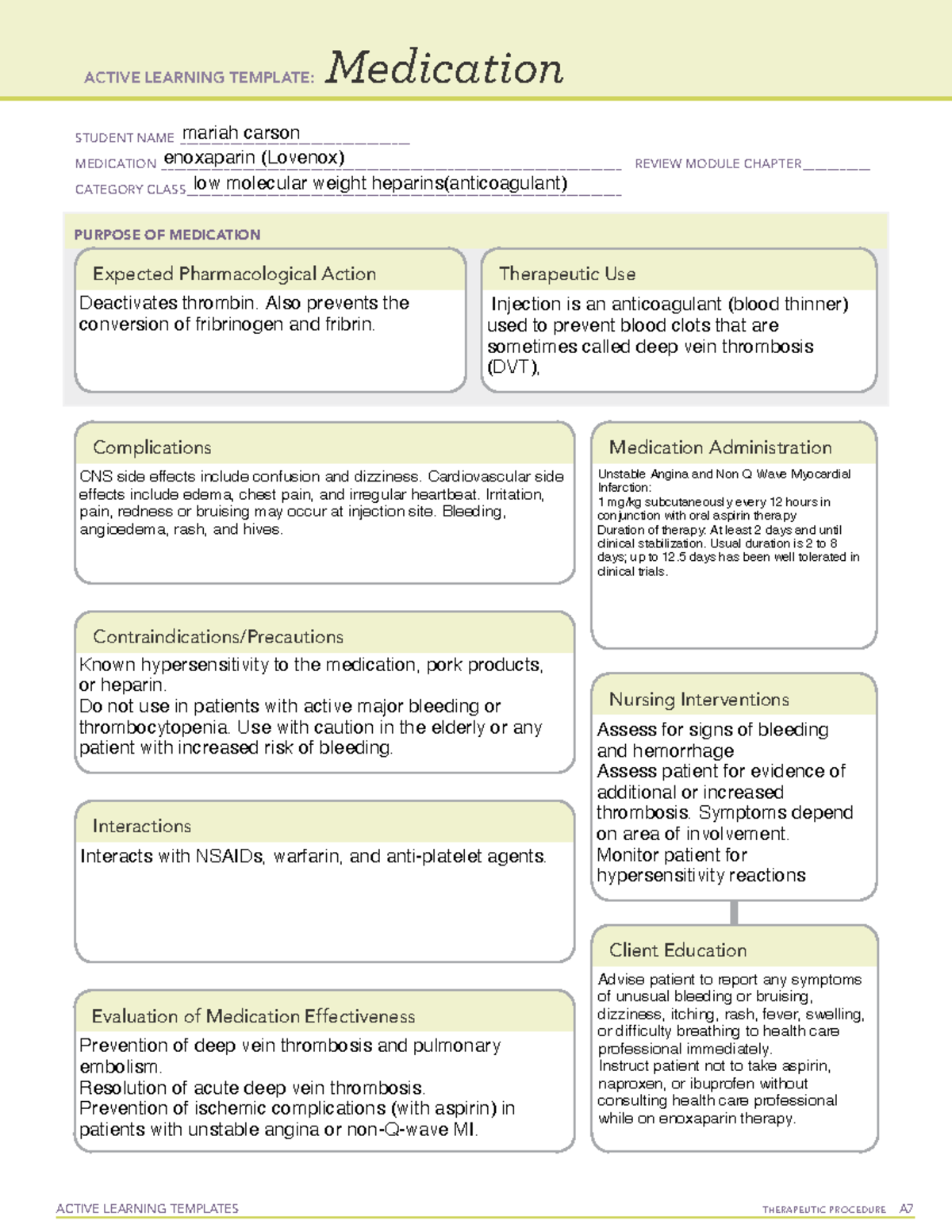 Enoxaparin Ati Medication Template