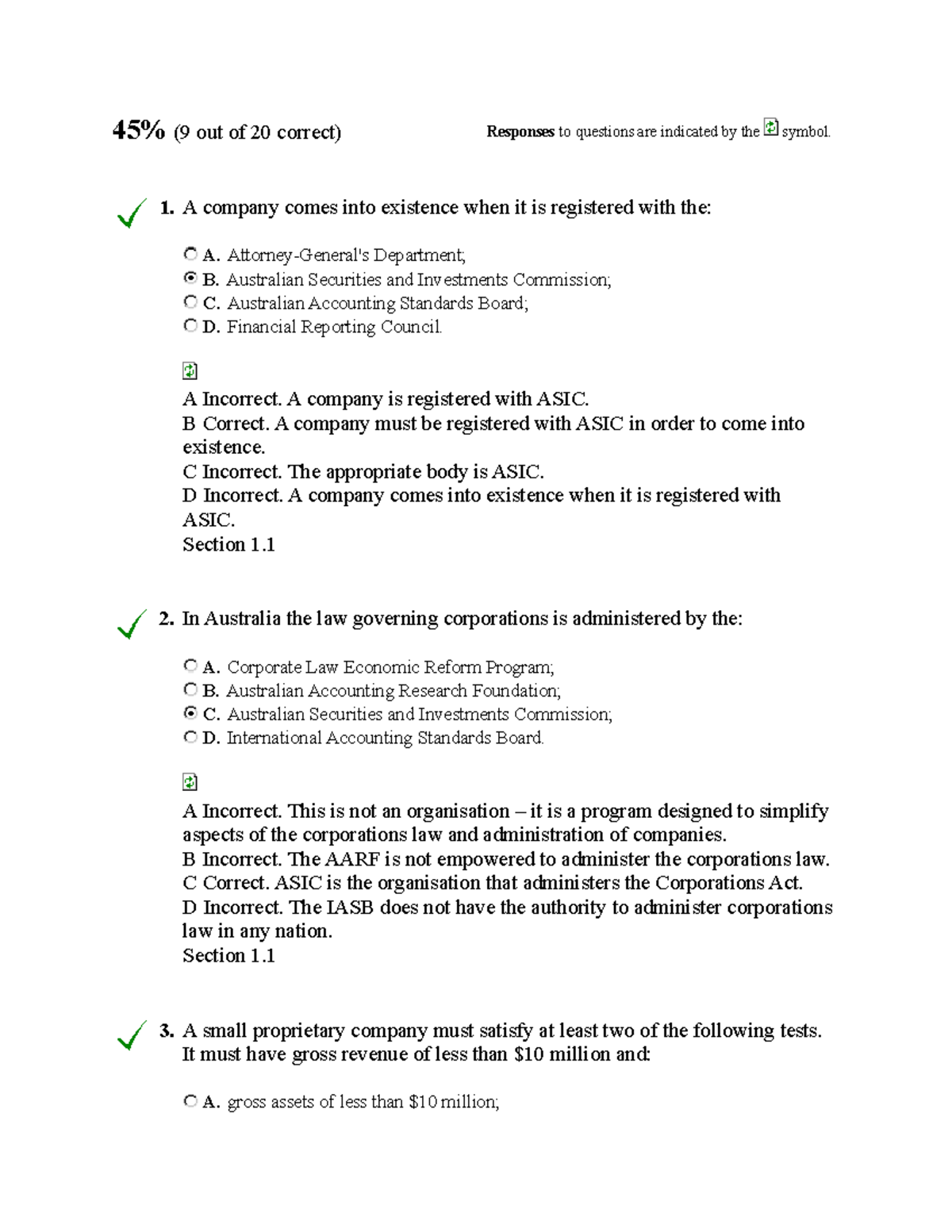 Sample/practice exam 1 January 2019, questions and answers - 45% (9 out ...