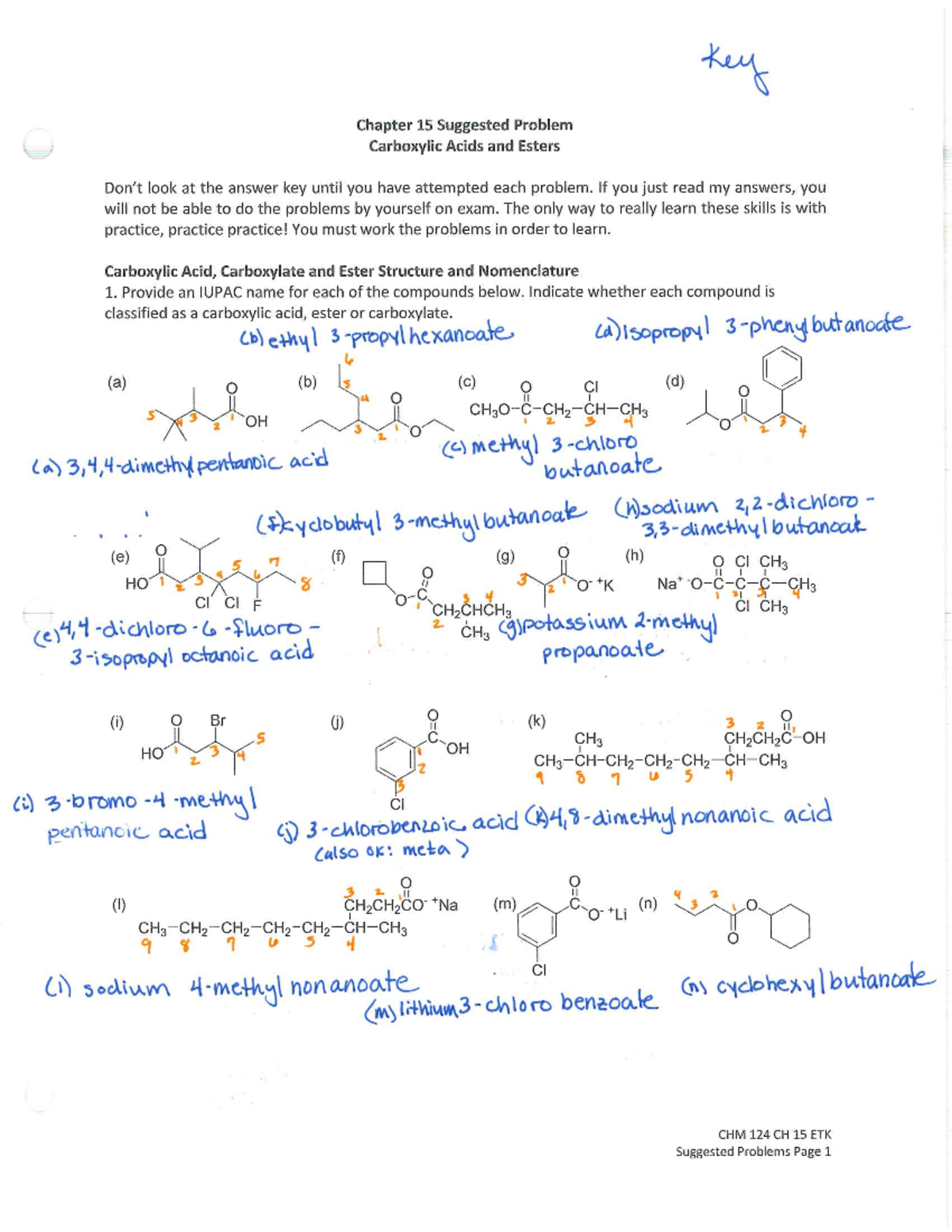 CH 15 Suggested Problems Key - key Chapter 15 Suggested Problem ...