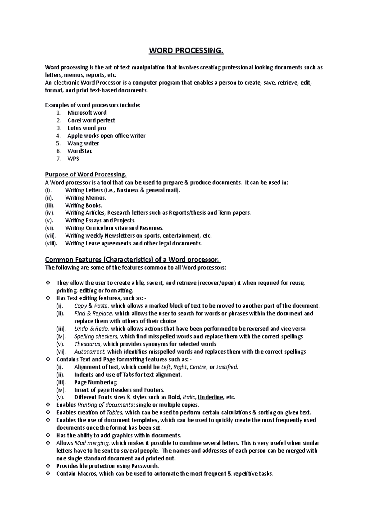 WORD Processing - NONE - WORD PROCESSING. Word processing is the art of ...