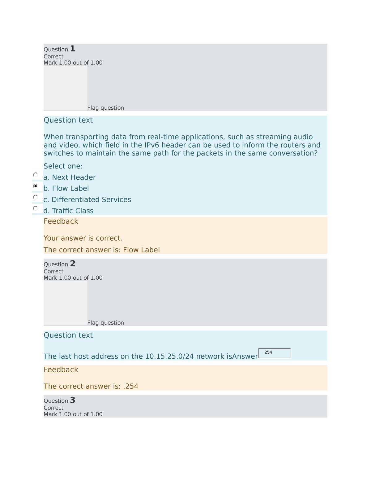 Data Communications Network Quiz Final Exam - Question 1 Correct Mark 1 ...