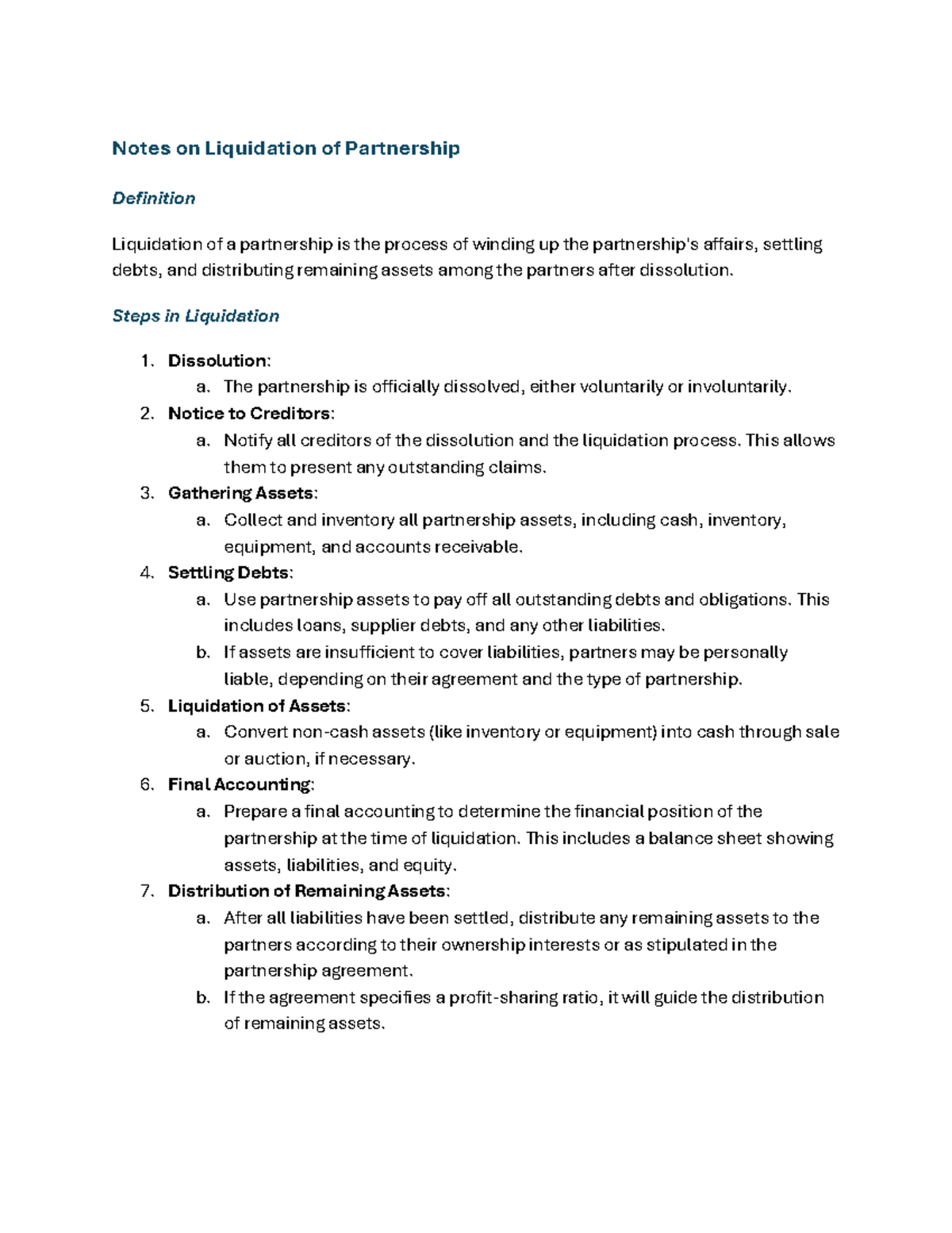 Notes on Partner. Liquidation - Notes on Liquidation of Partnership ...