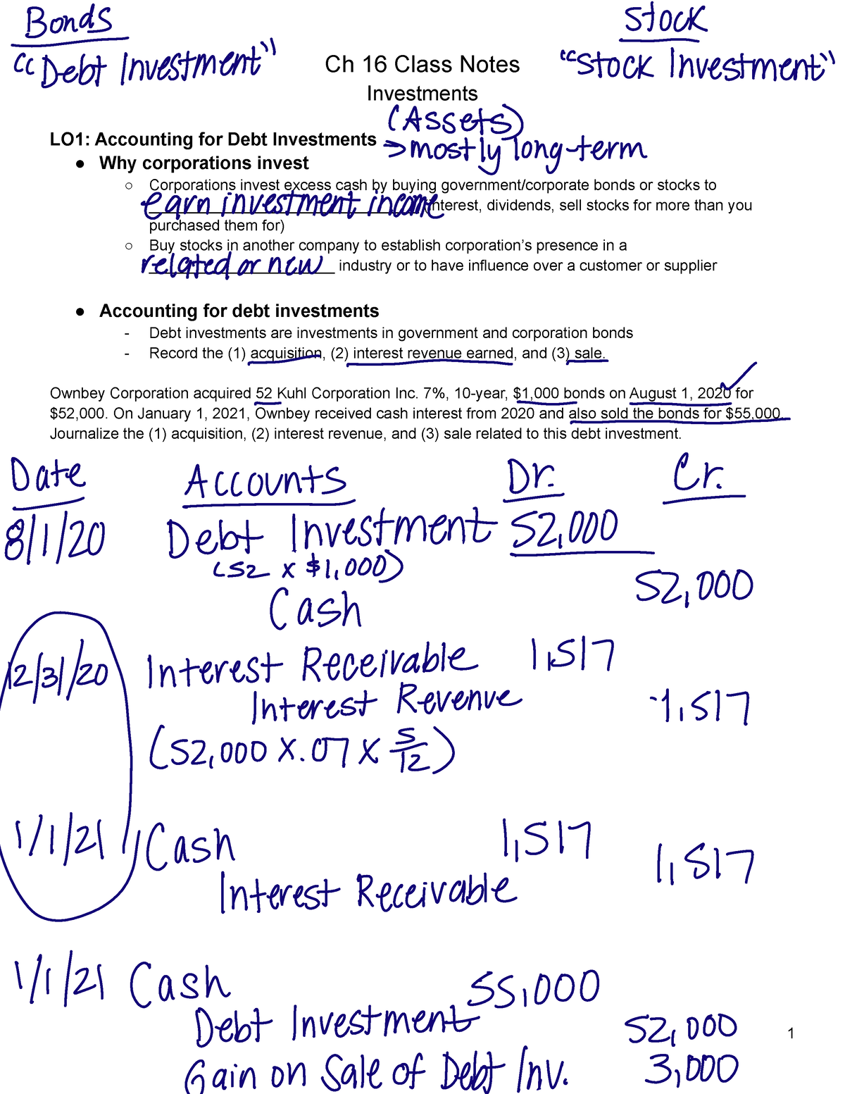 Ch 16 Notes - Ch 16 Class Notes Investments LO1: Accounting For Debt ...