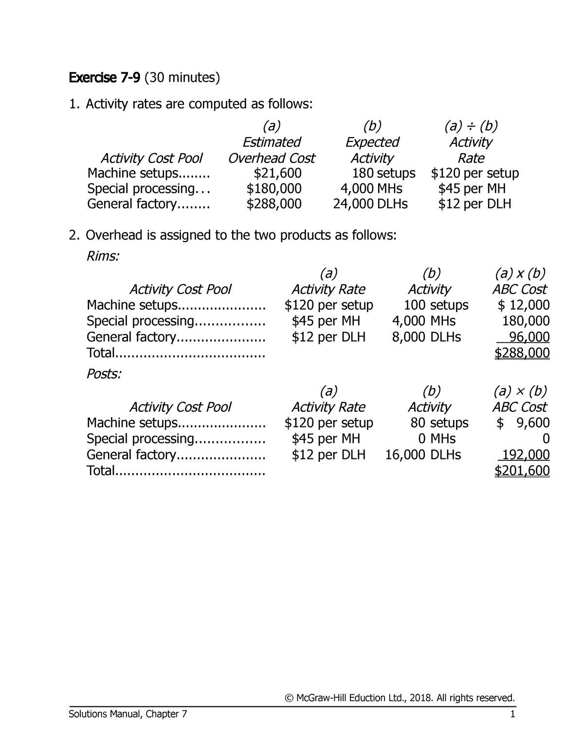 Practice Question Answers Chapter 7 Abc 2 Exercise 7 9 30 Minutes Activity Rates Are 8675