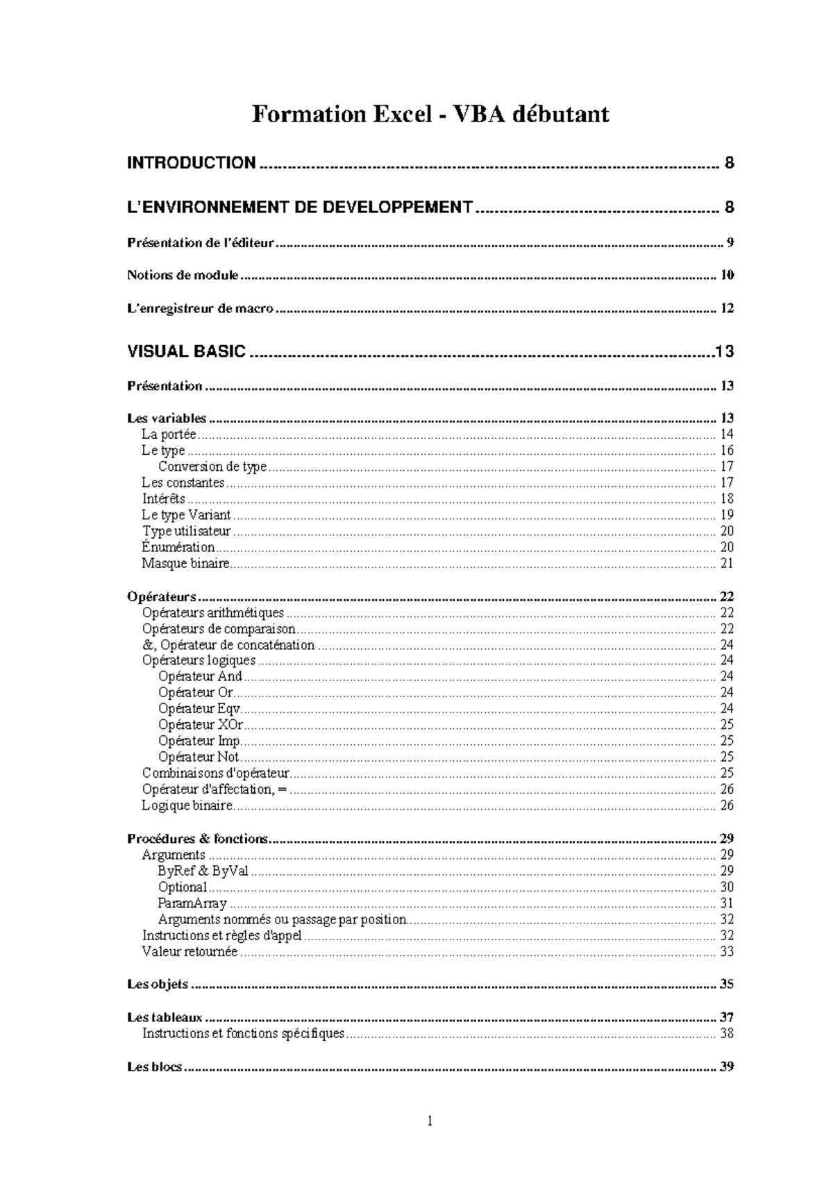 Formation VBA Résumé Informatique Formation Excel VBA INTRODUCTION