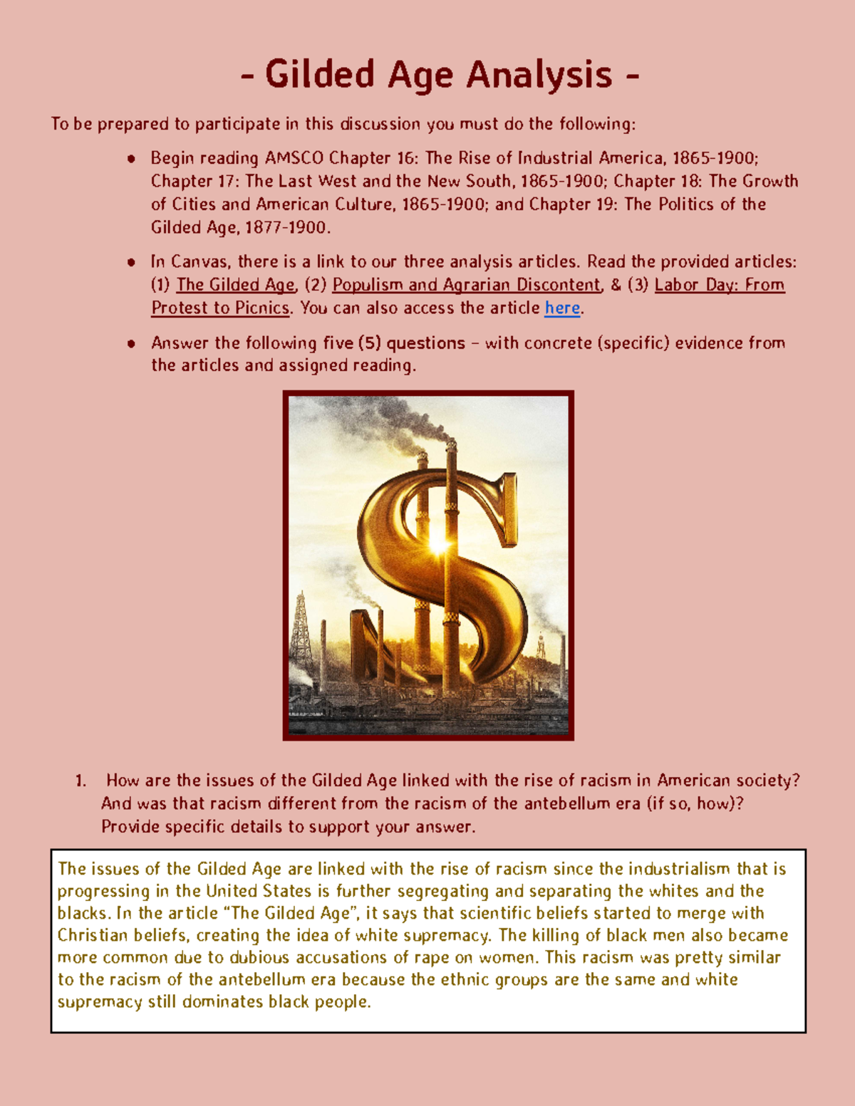 History The Gilded Age Analysis Questions Gilded Age Analysis To be