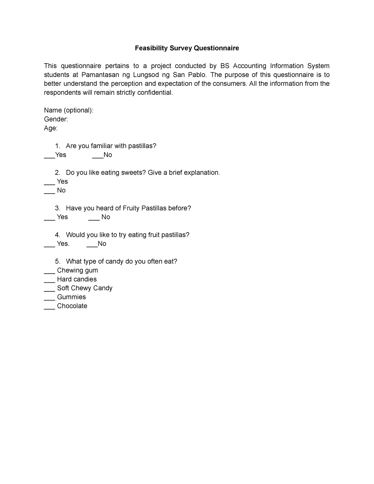 example of thesis questionnaire