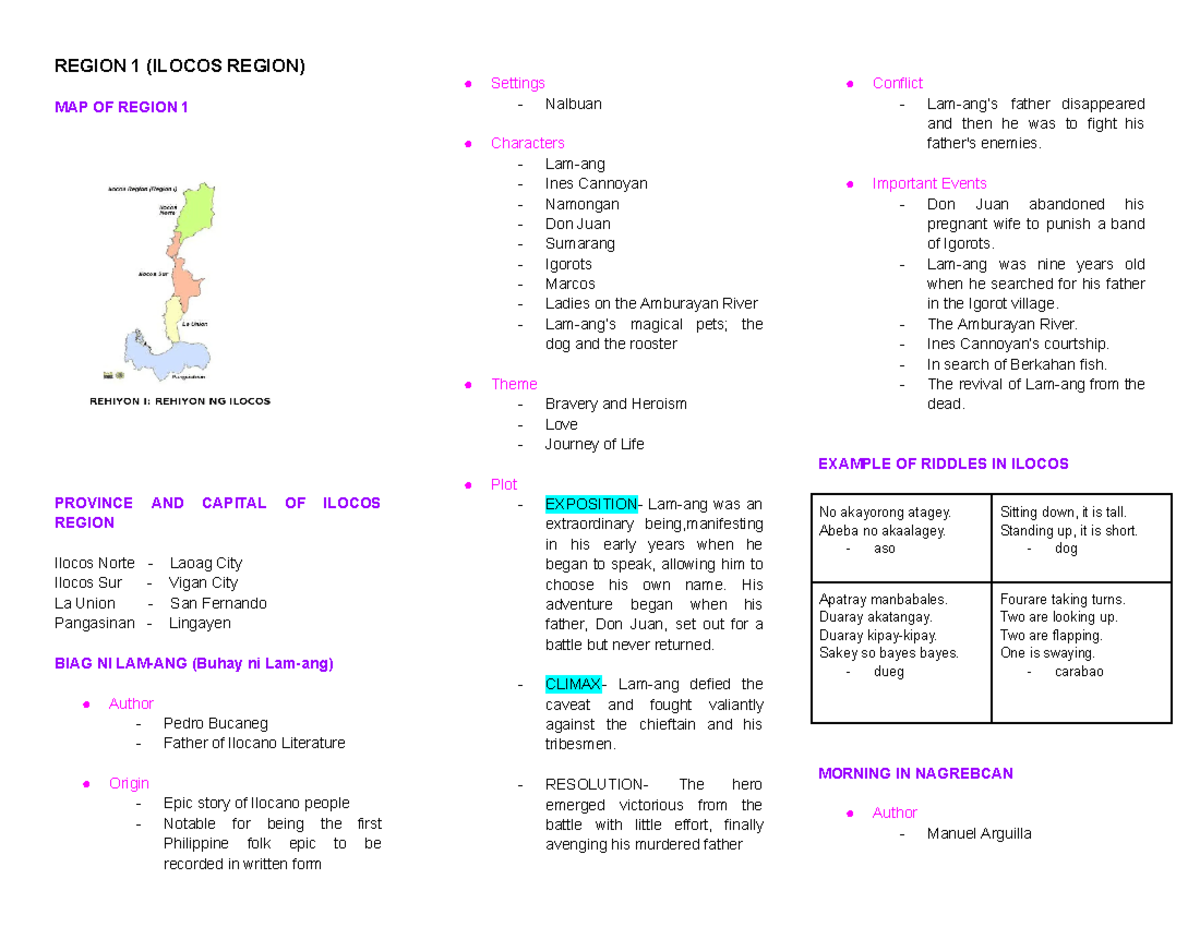 Region 1 Ilocos Region - Chapter 1 (Philippine Literature) - REGION 1 ...