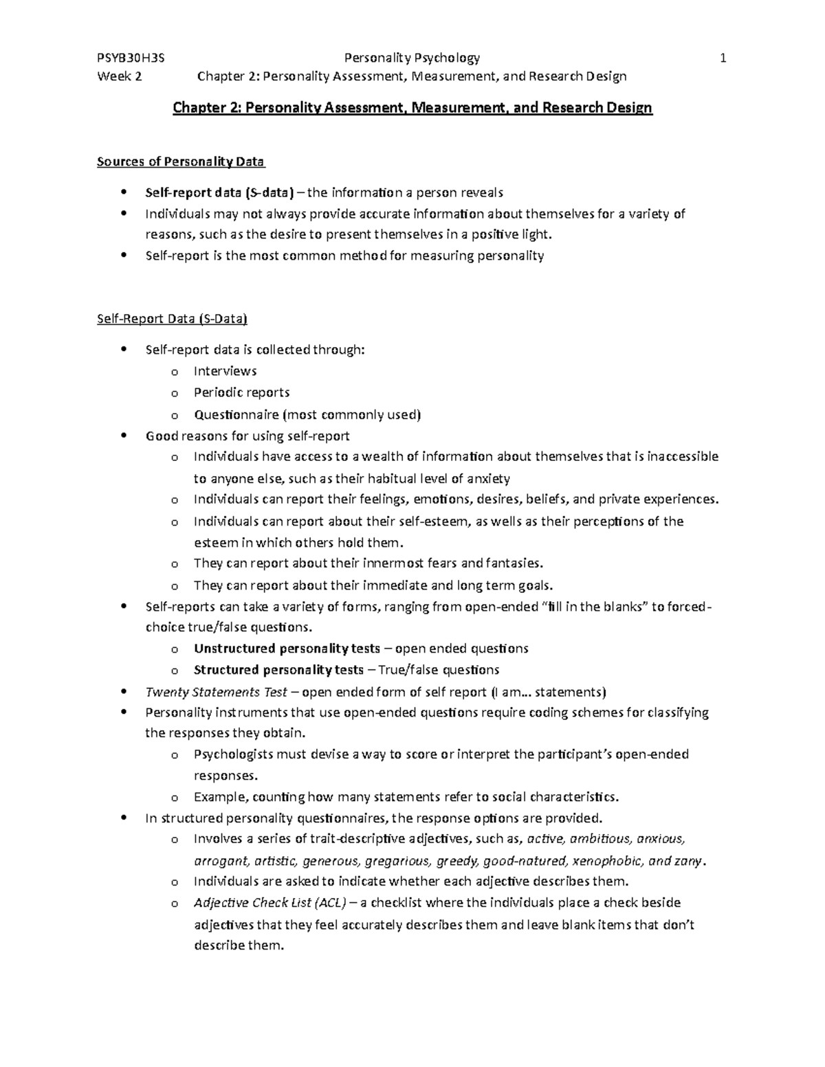 Chapter 2 Personality Assessment Measurement and Research Design - Self ...