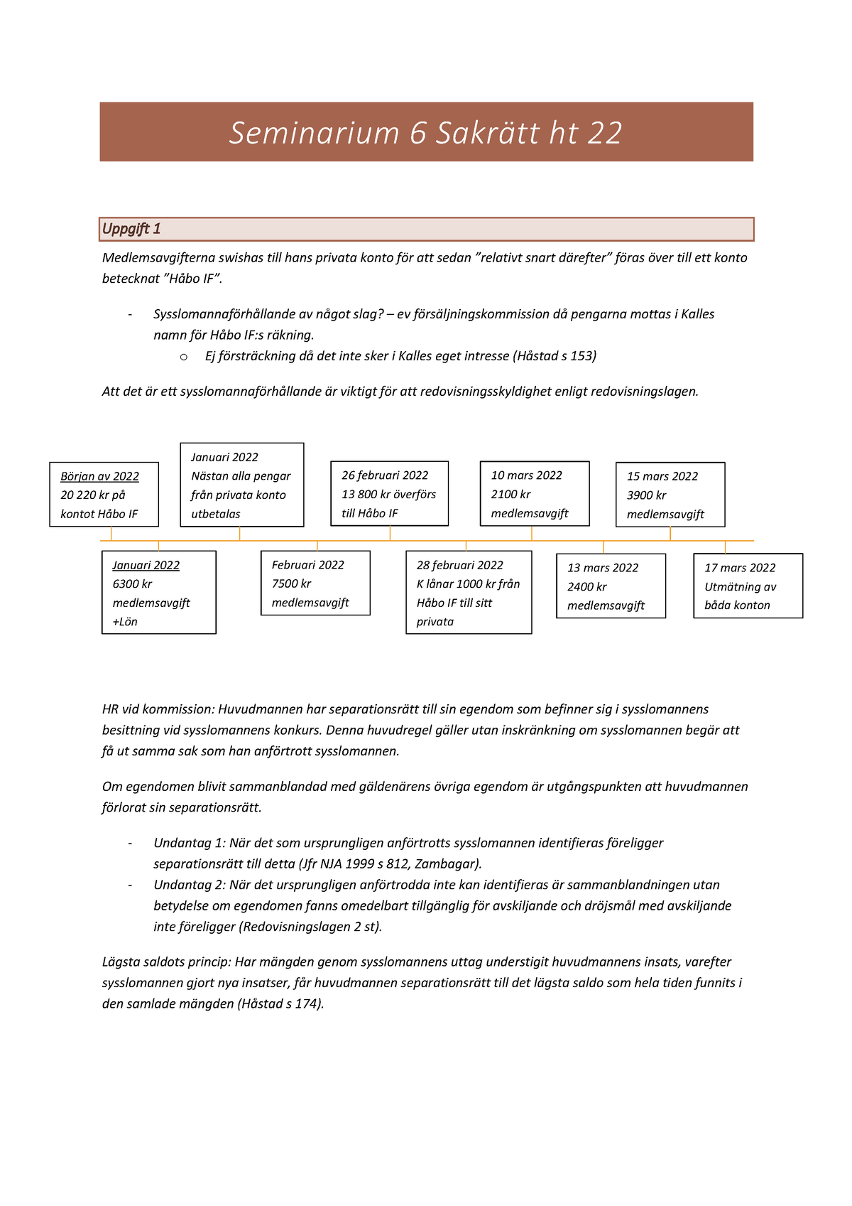 Sem 6 Sakrätt - Seminarium 6 Sakrätt Ht 22 Uppgift 1 Medlemsavgifterna ...