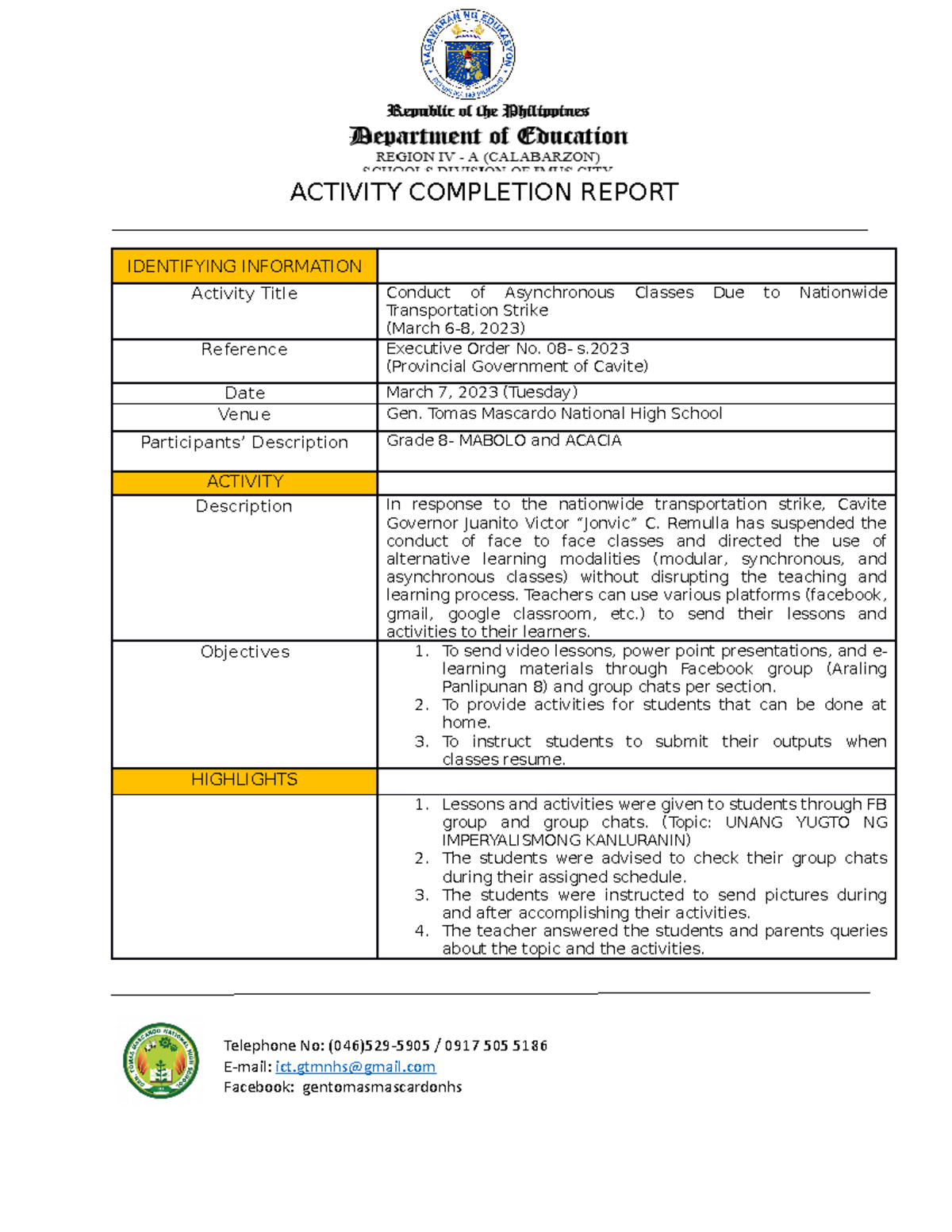 Duban AP ACR Day 2 - report - IDENTIFYING INFORMATION Activity Title ...