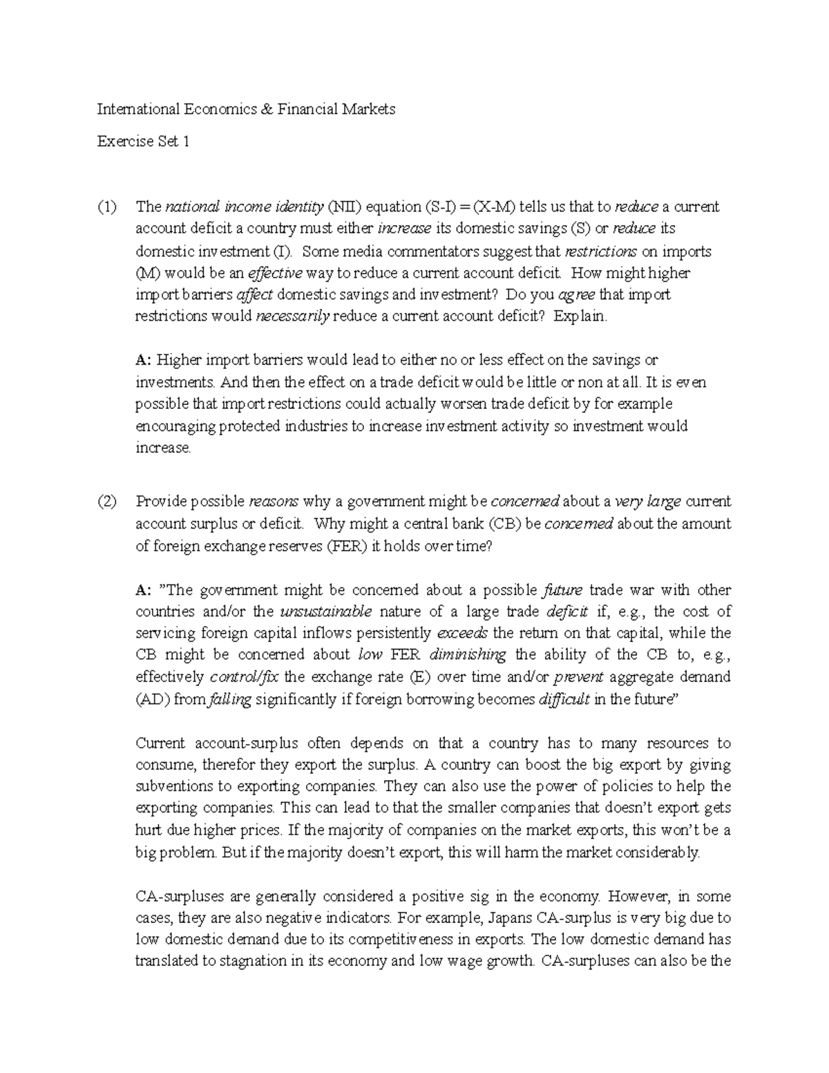 Exercises (Autumn 2019 ) - International Economics & Financial Markets ...