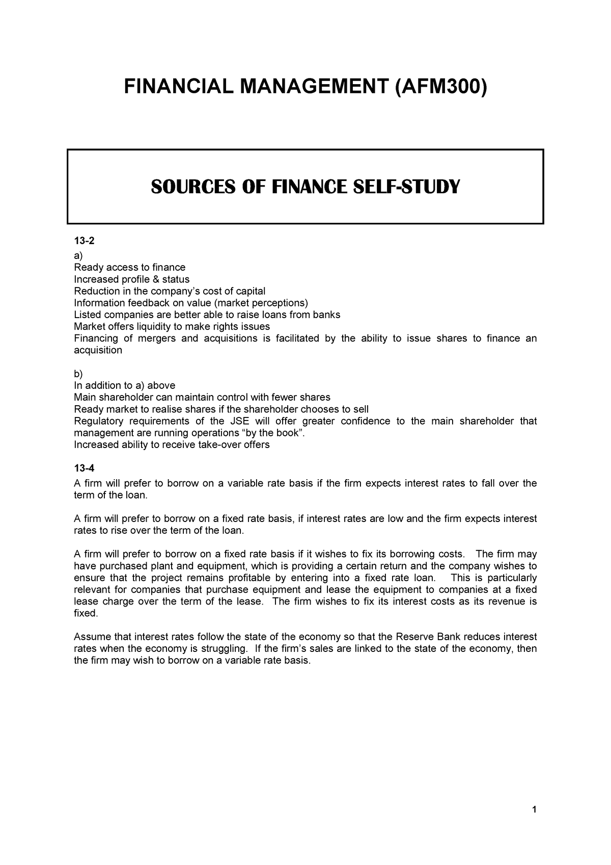 research paper on sources of finance