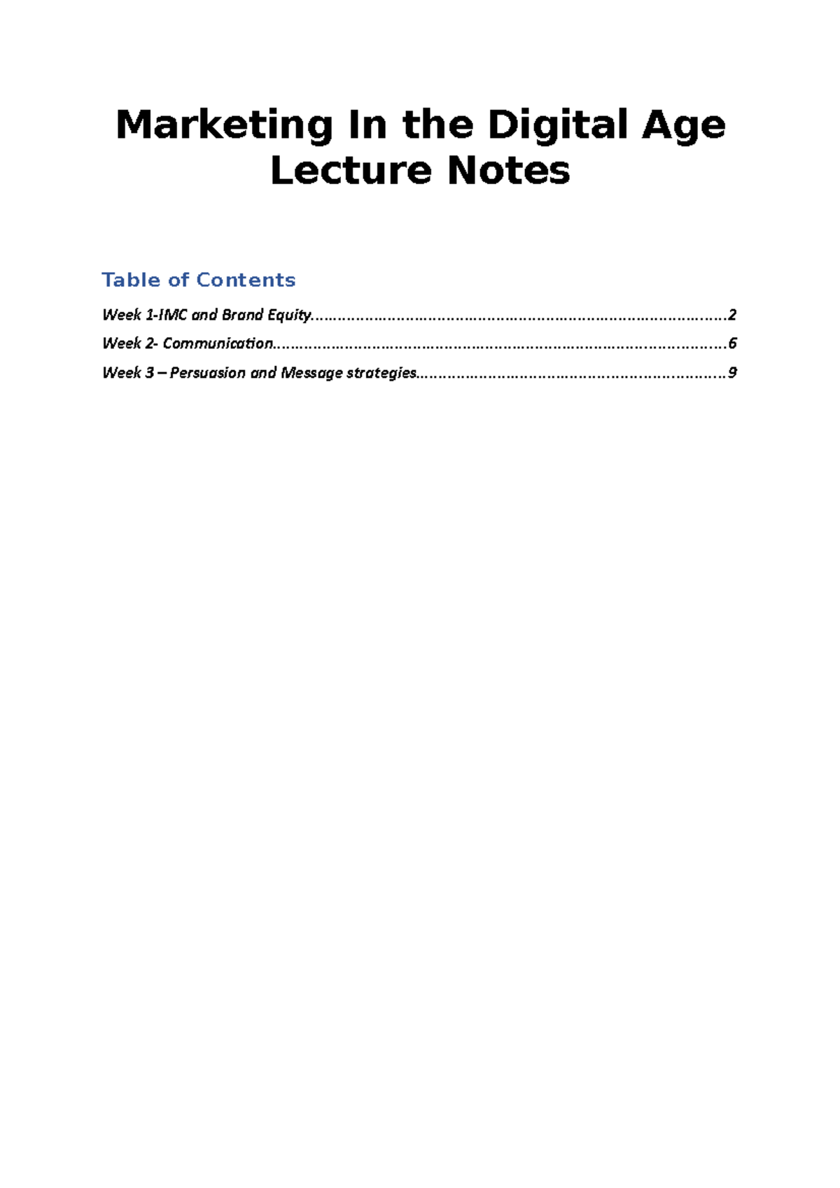 Marketing In the Digital Age Lecture Notes - Marketing In the Digital ...