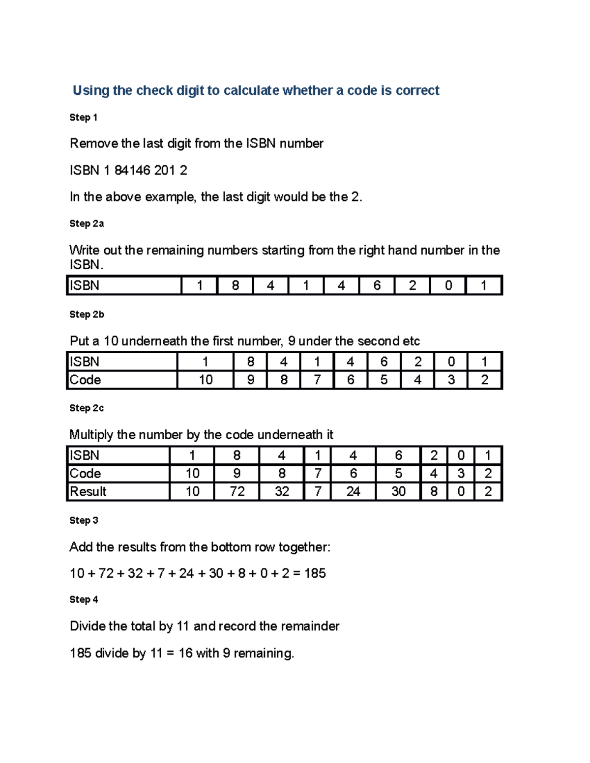 Check Digit - Using the check digit to calculate whether a code is ...