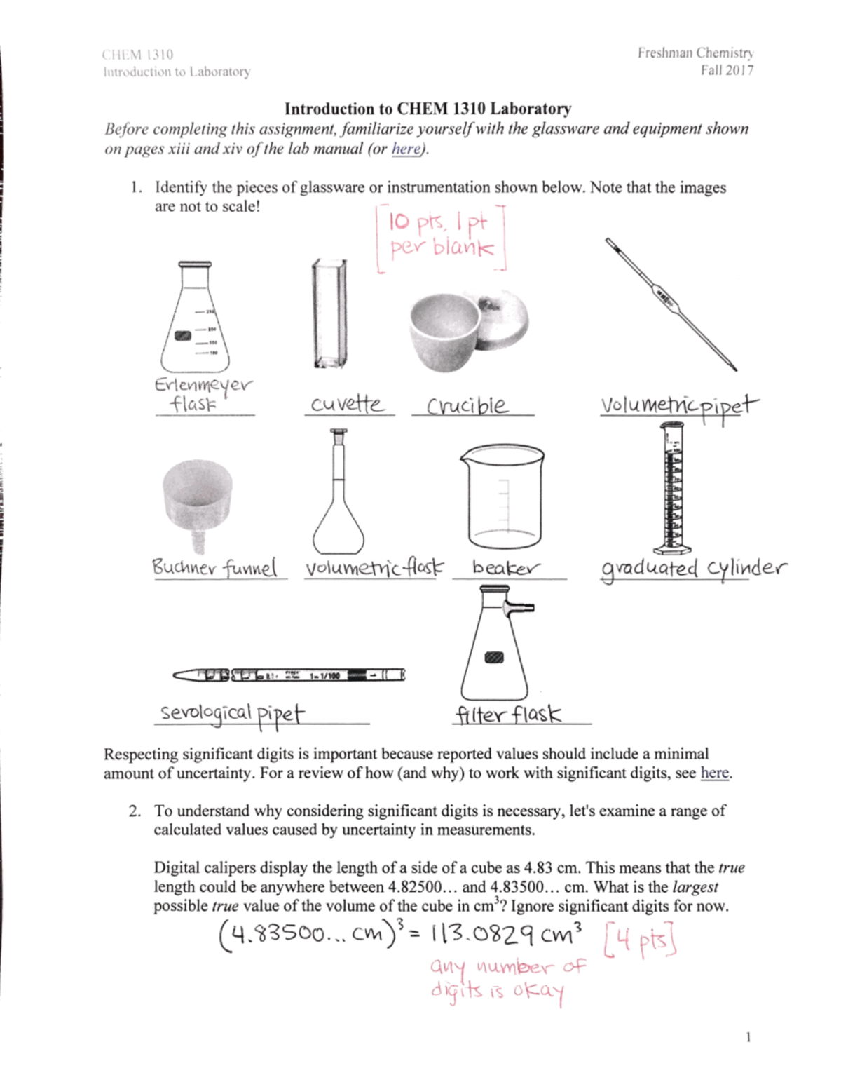 Introduction to Laboratory Key 1310 2017 08 CHEM 1310 Freshman