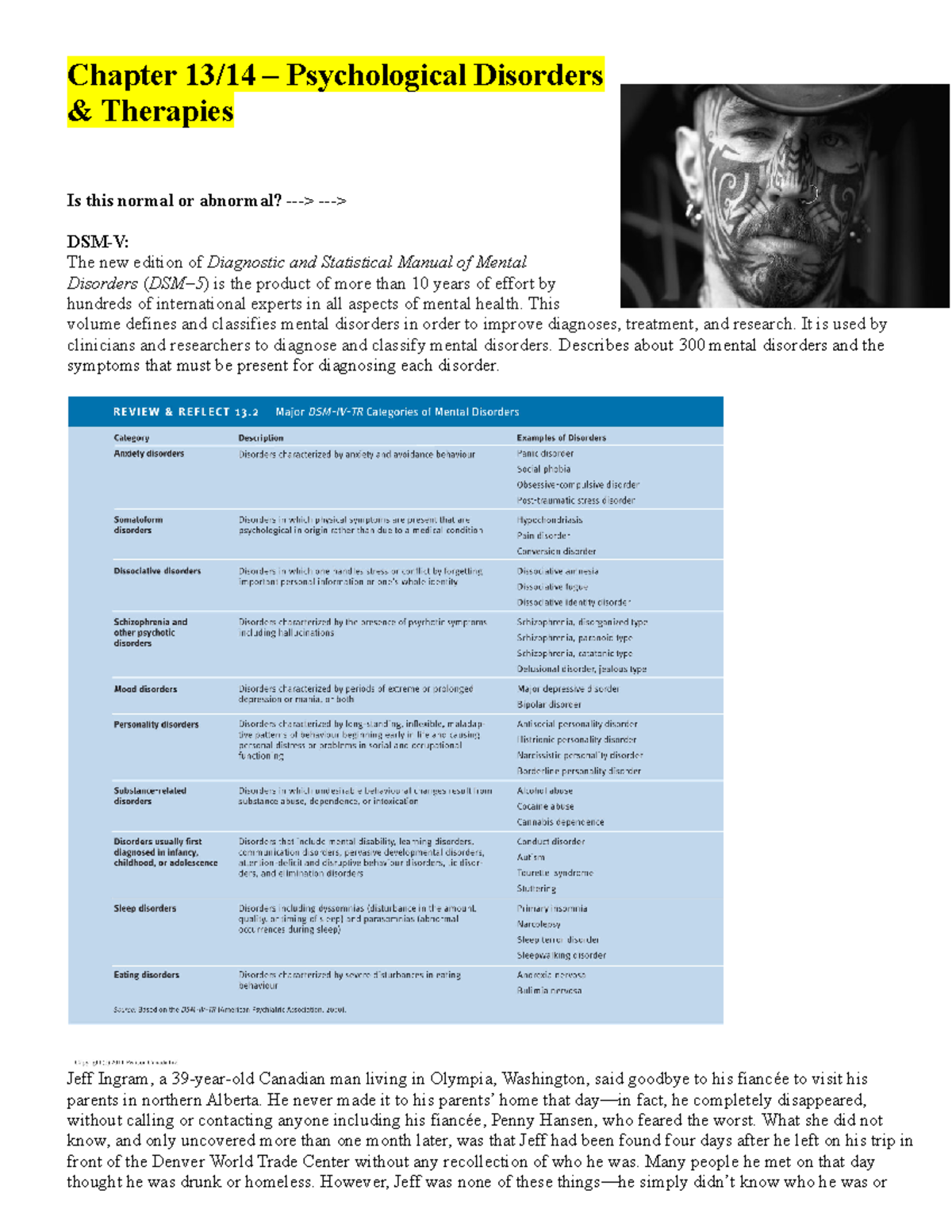 CH 13 & 14 - Psychological Disorders (Fall 2021)(1) - Chapter 13/14 ...