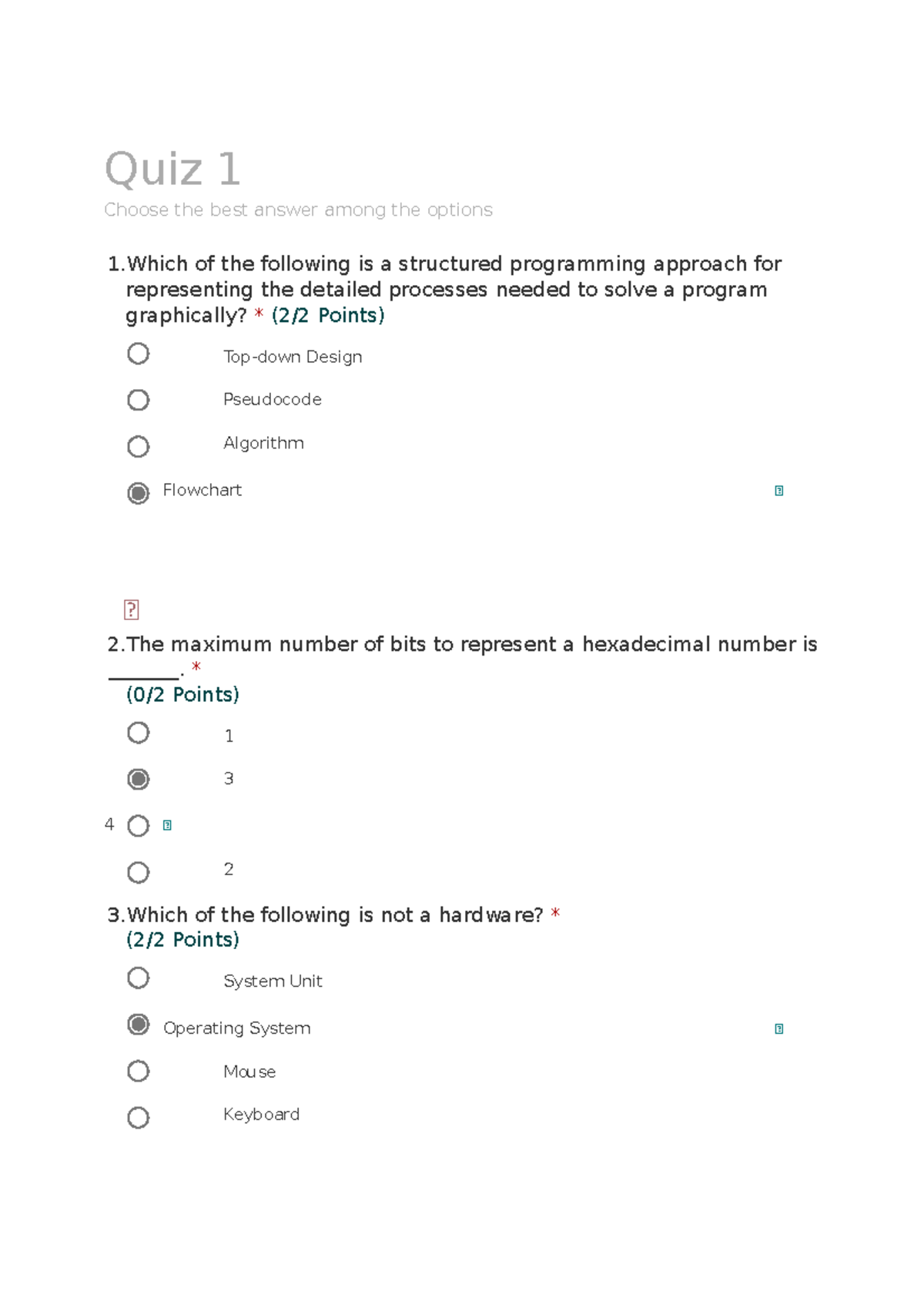 Computer Programming - Chapter Quiz - Quiz 1 Choose The Best Answer ...