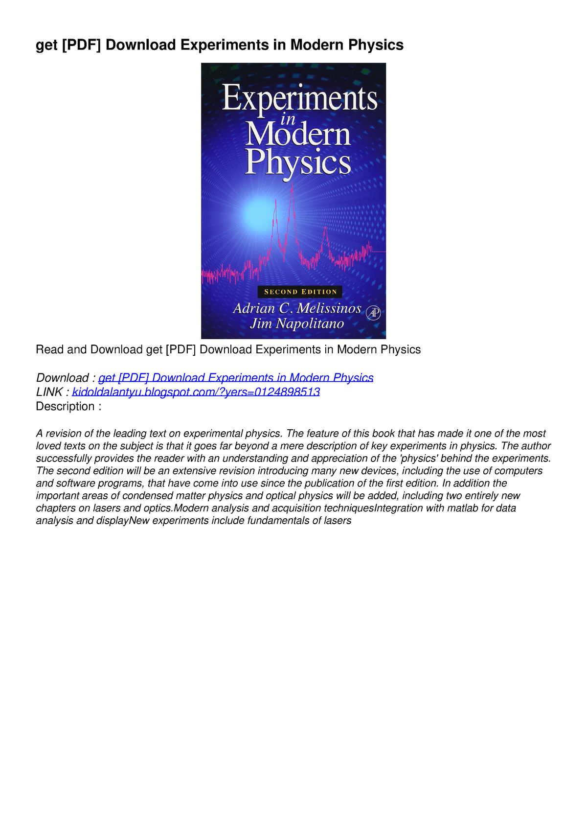 Get [PDF] Download Experiments In Modern Physics - Blogspot/?yers ...