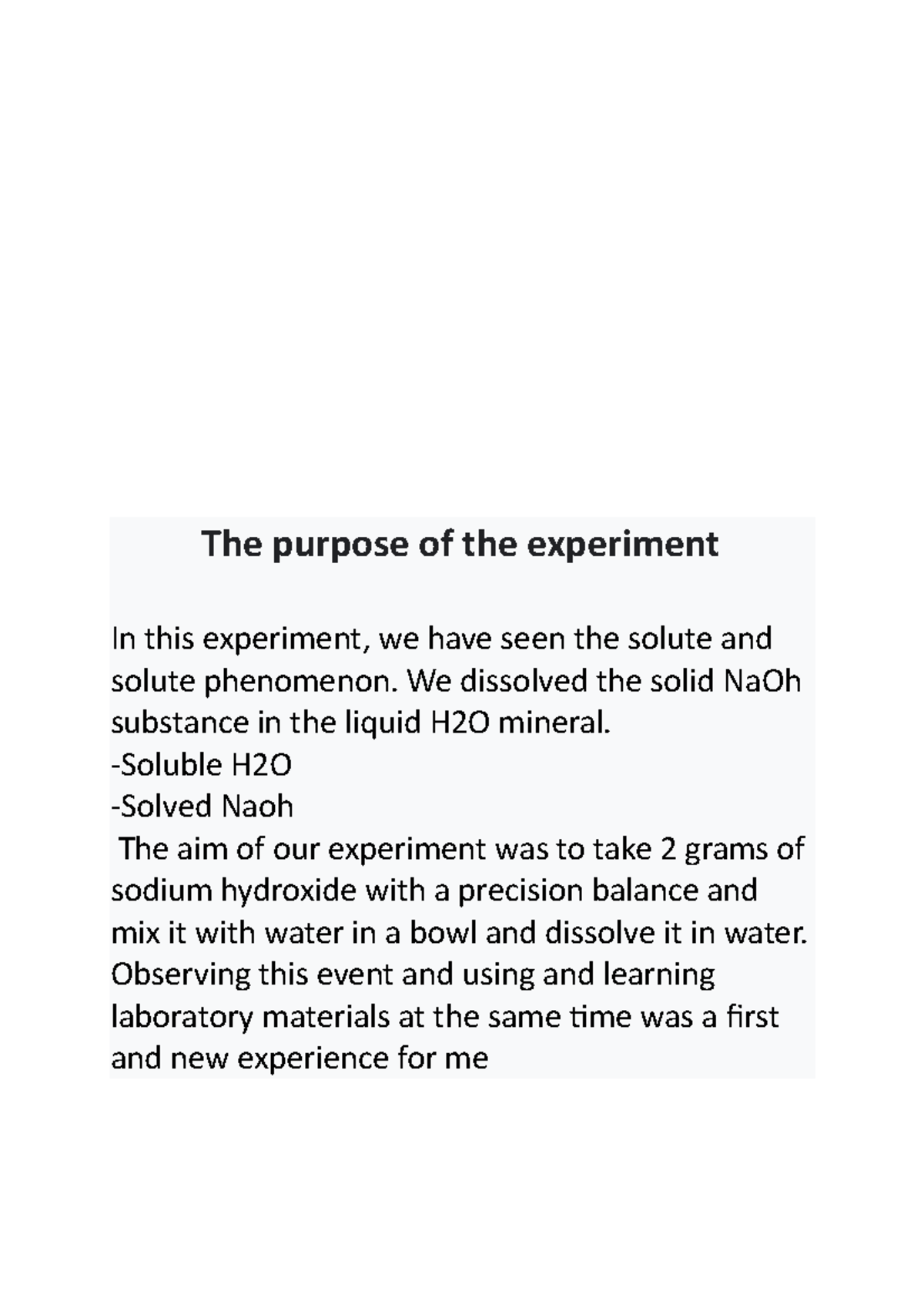 Analytical Chemistry The purpose of the experiment In this experiment