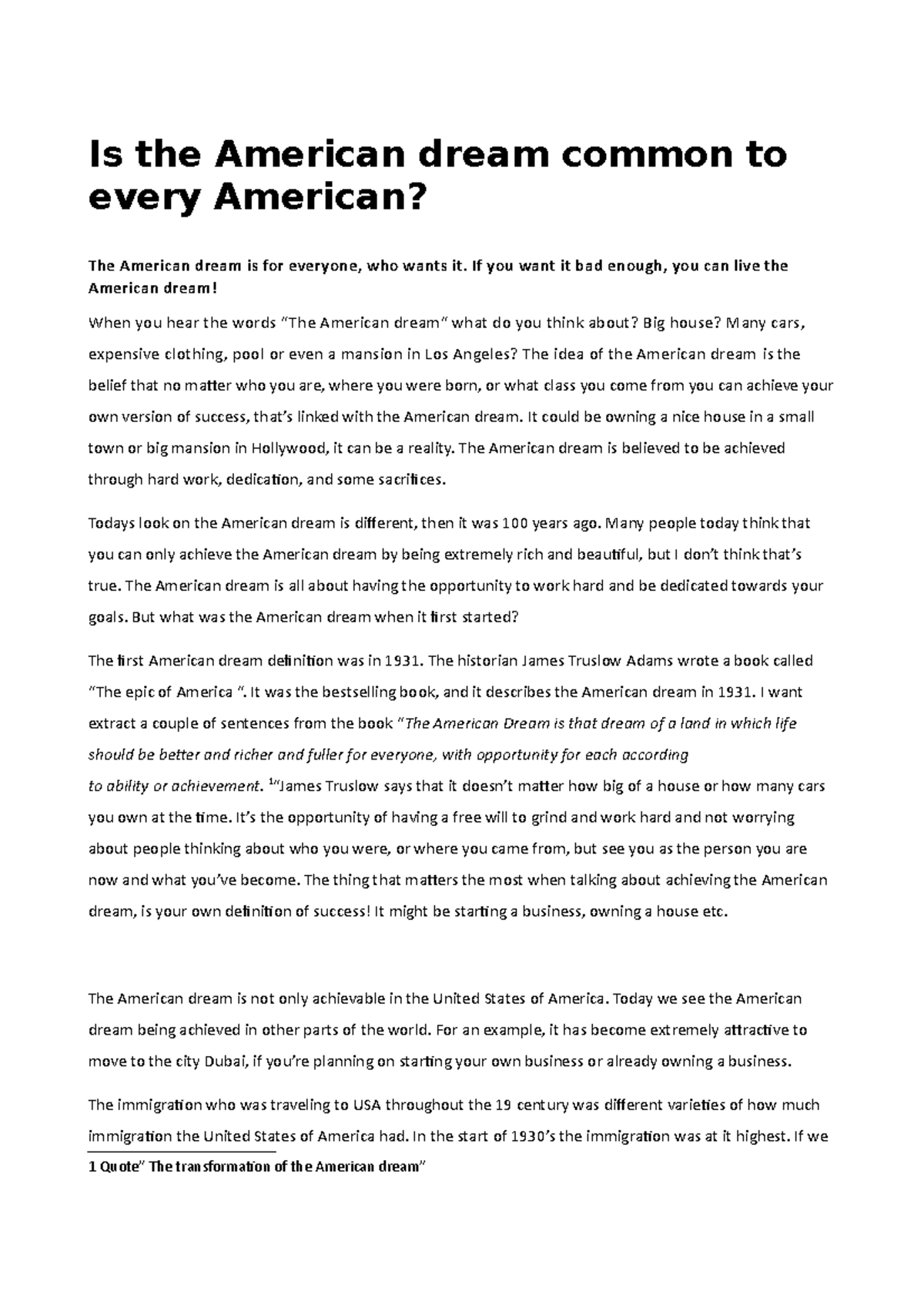 essay for the american dream