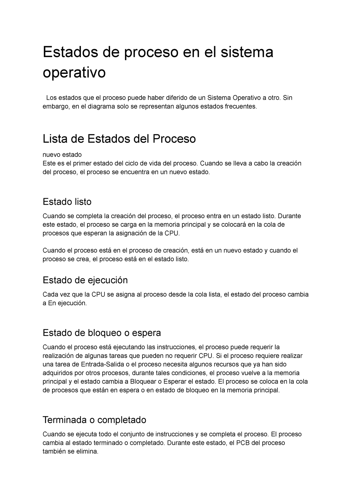 Procesos Y Hilos Estados De Proceso En El Sistema Operativo Los Estados Que El Proceso Puede 8774