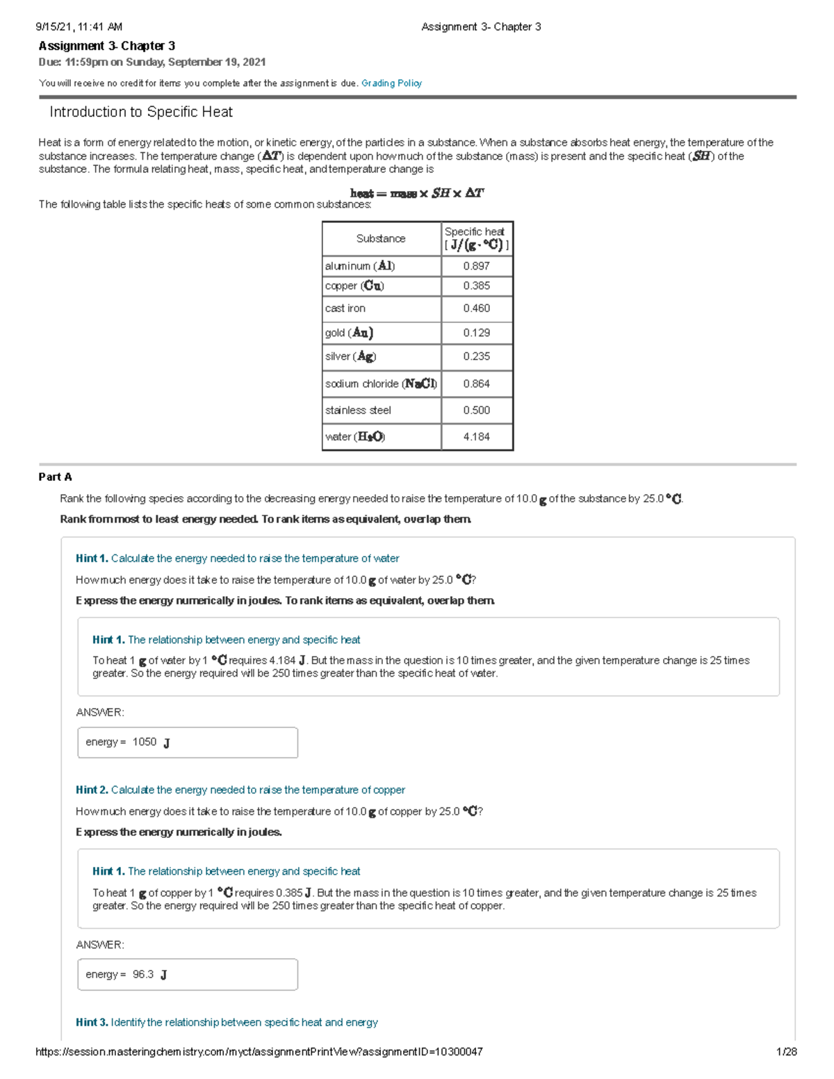 chemistry assignment 3