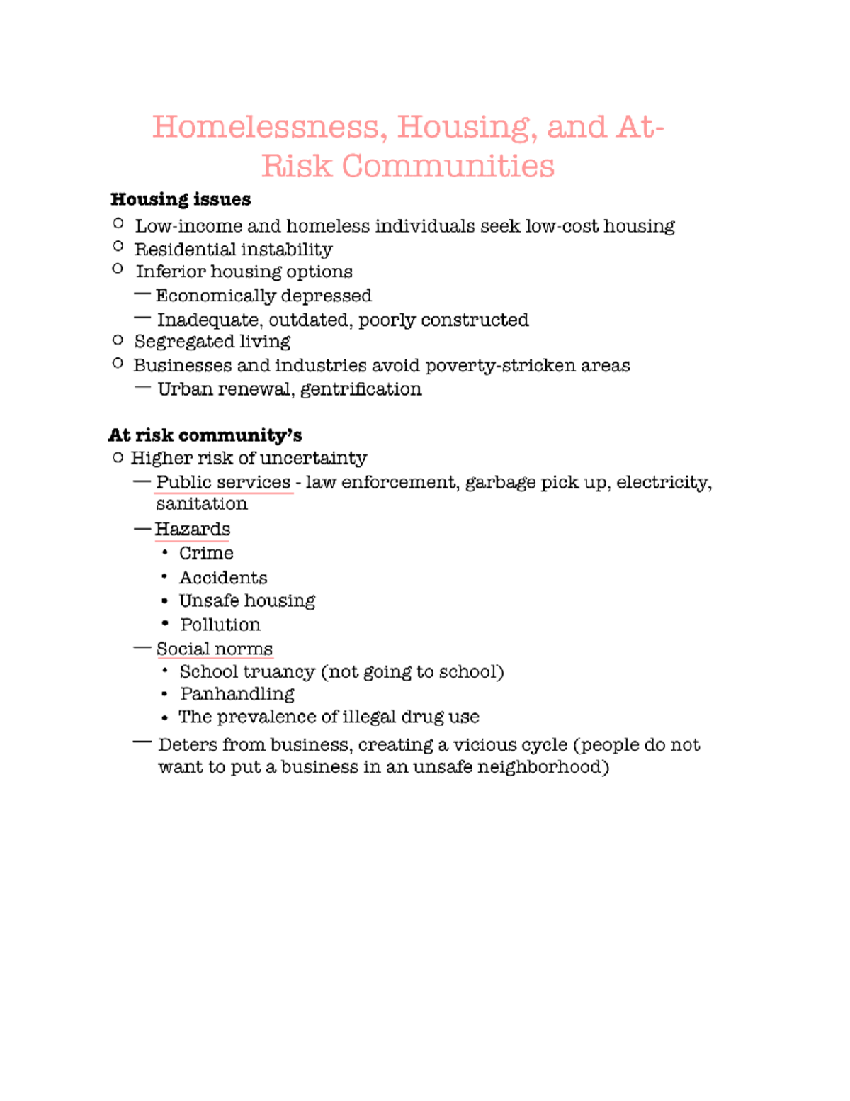 Homelessness, Housing and At Risk communities SW124 Studocu