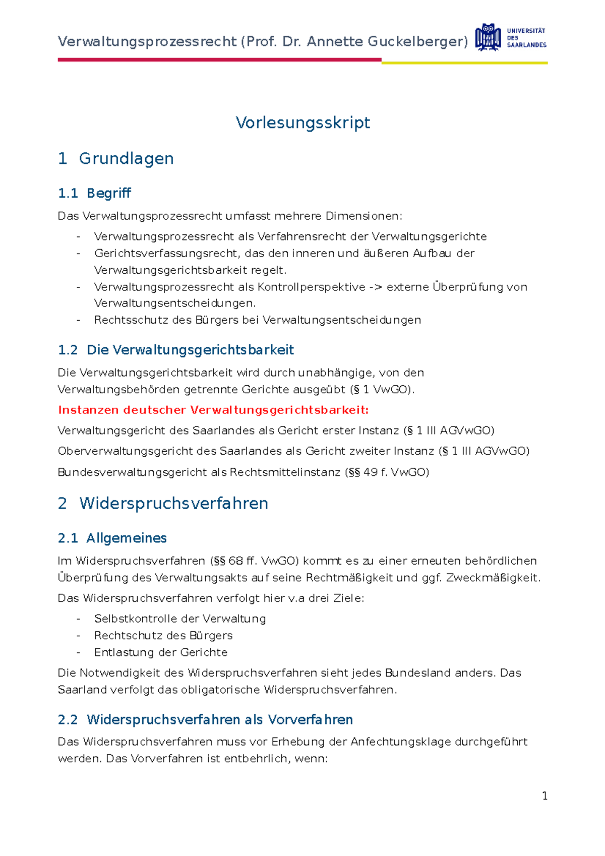 Vwgo - Zusammenfassung Verwaltungsprozessrecht bei Prof. Guckelberger ...
