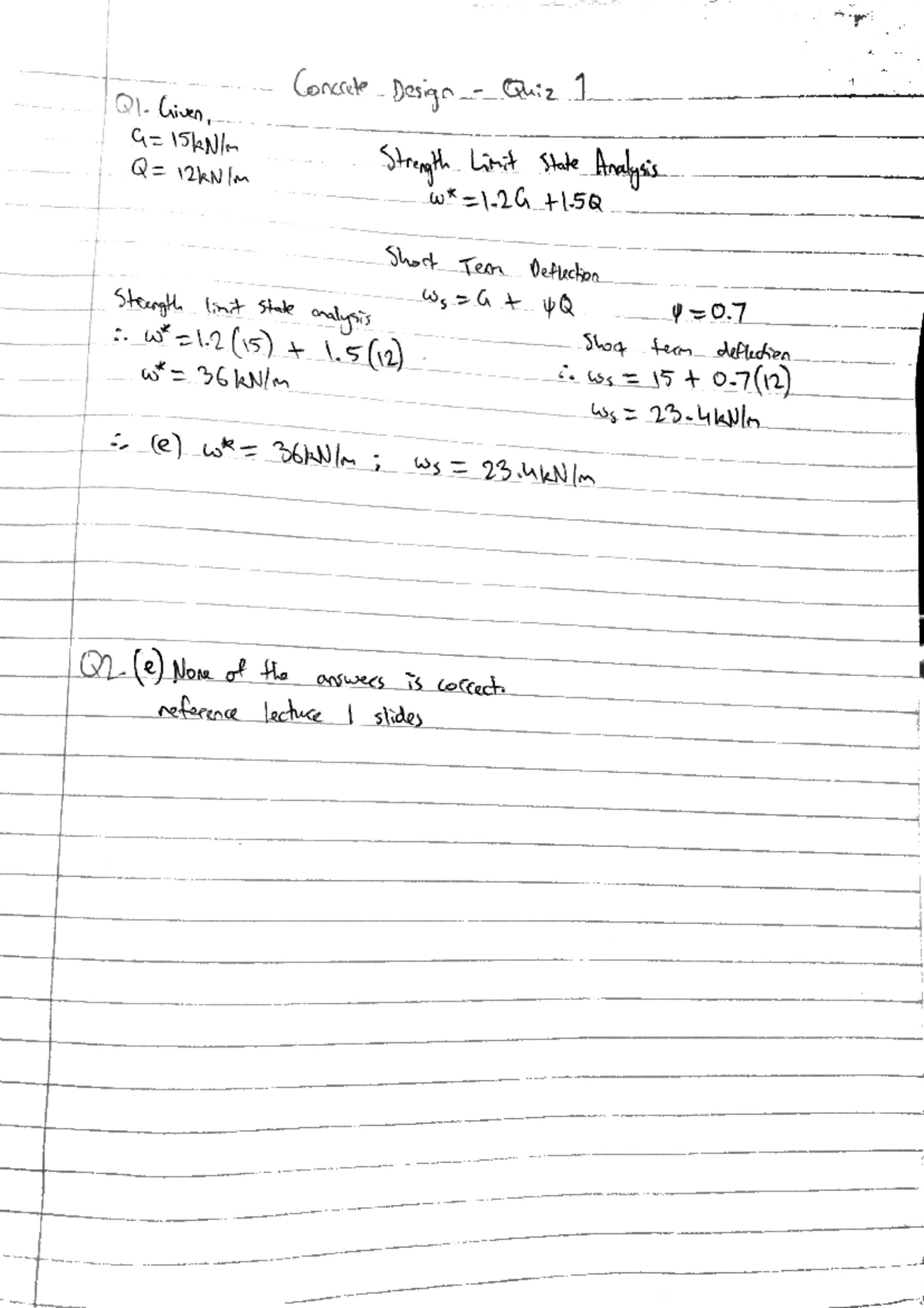 Concrete Design Quiz 1 Solutions - Q1. Given, Concrete Design Quiz 1 ...