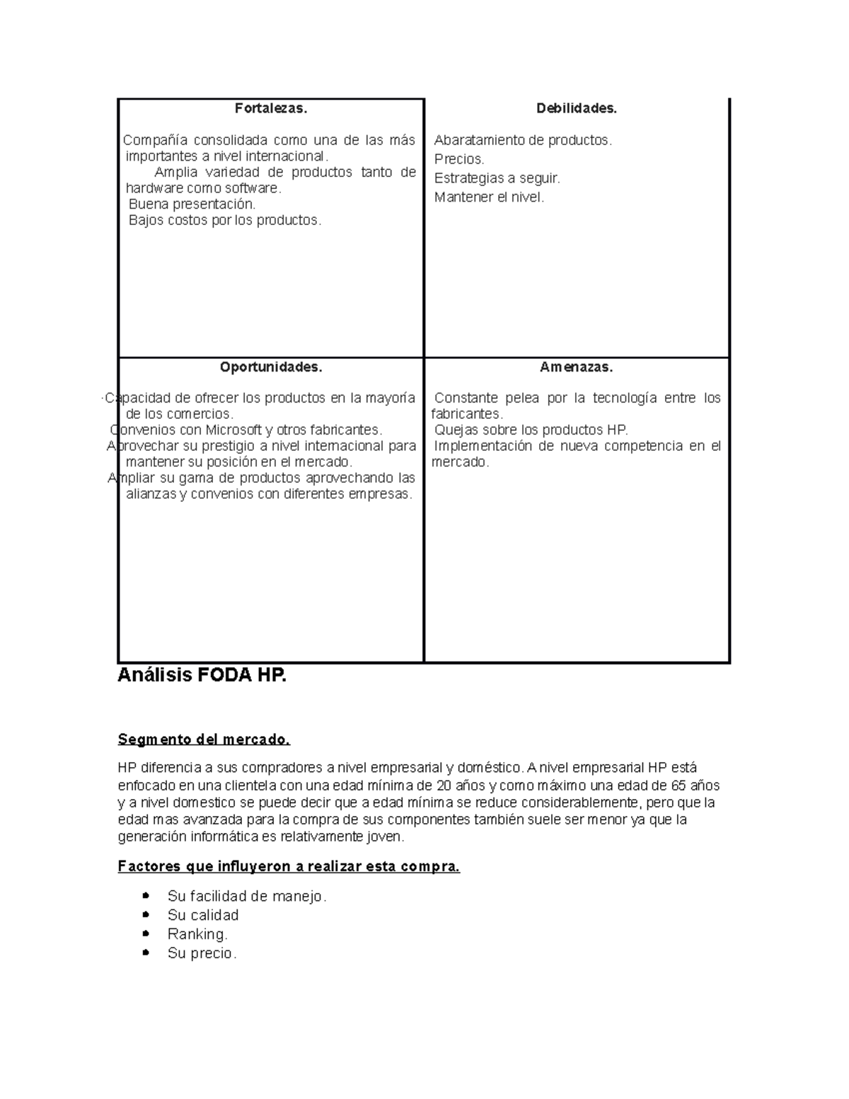 Analisis foda hp de la actividad 3 - Fortalezas. Compañía consolidada ...