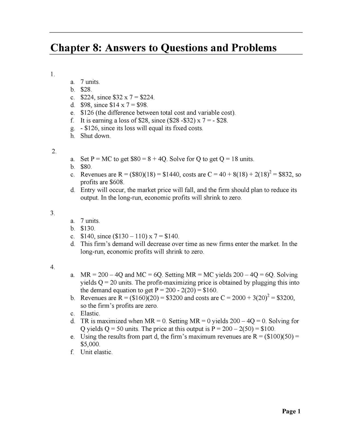 Chapter 8 Solution Manual For Managerial Economics Business Strategy 7th Edition Michael Studocu