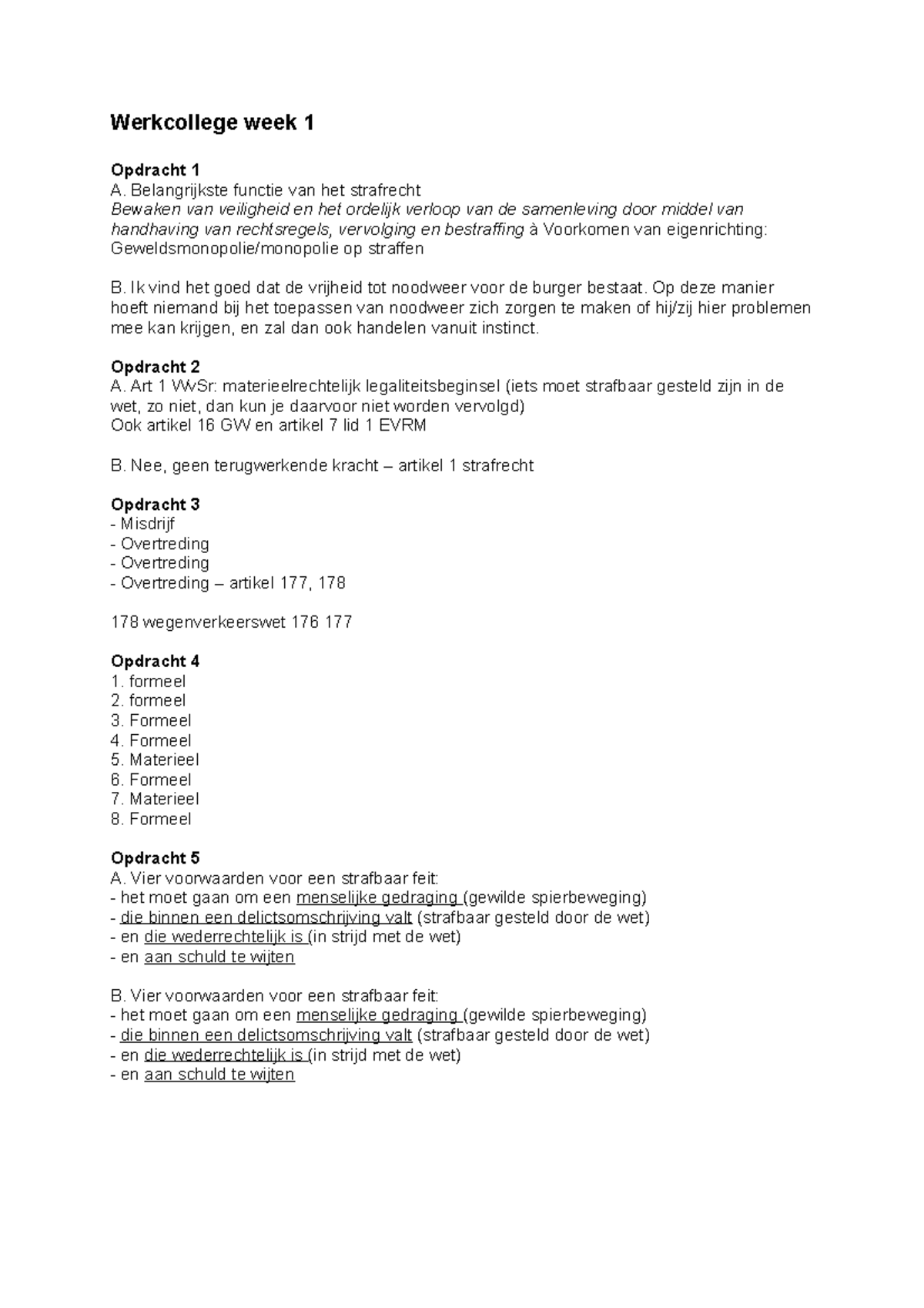 Werkcolleges Strafrecht - Werkcollege Week 1 Opdracht 1 A ...