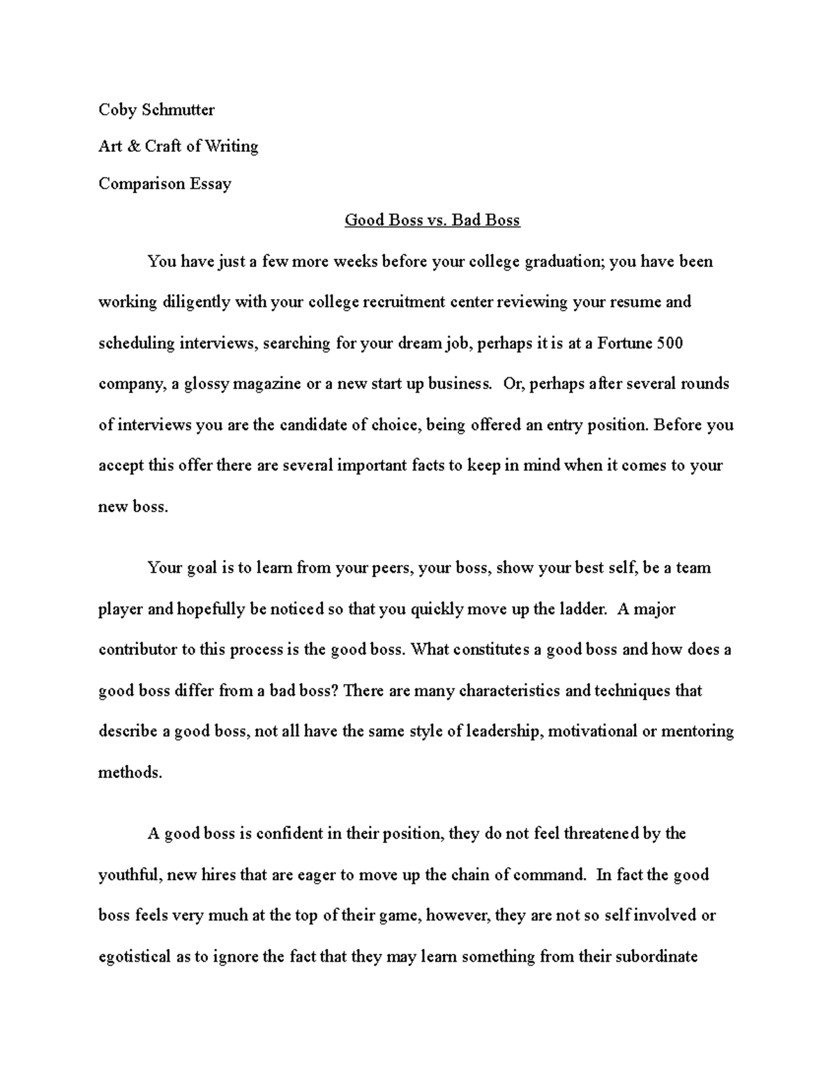 good boss vs bad boss essay