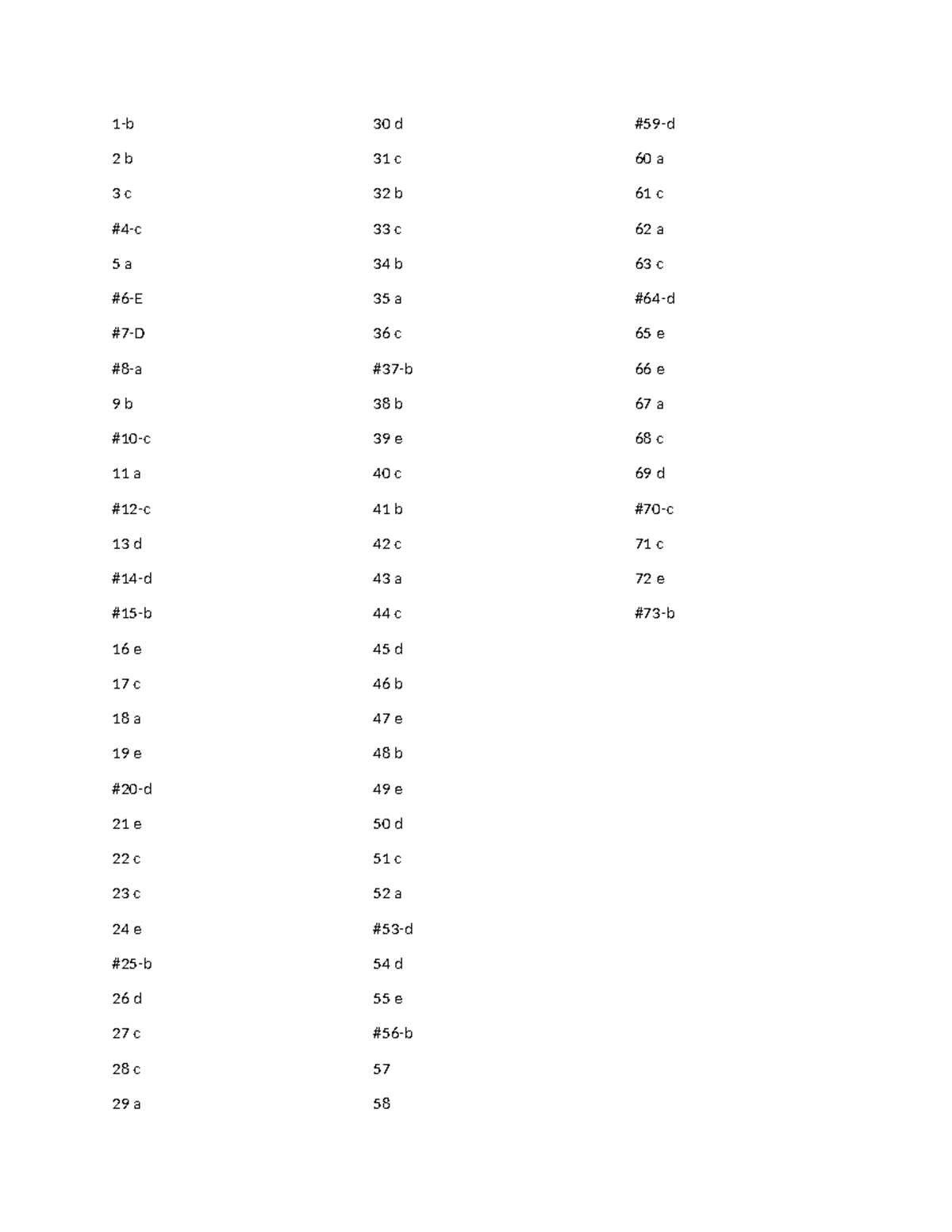 Answer - 1-b 2 b 3 c #4-c 5 a #6-E #7-D #8-a 9 b #10-c 11 a #12-c 13 d ...