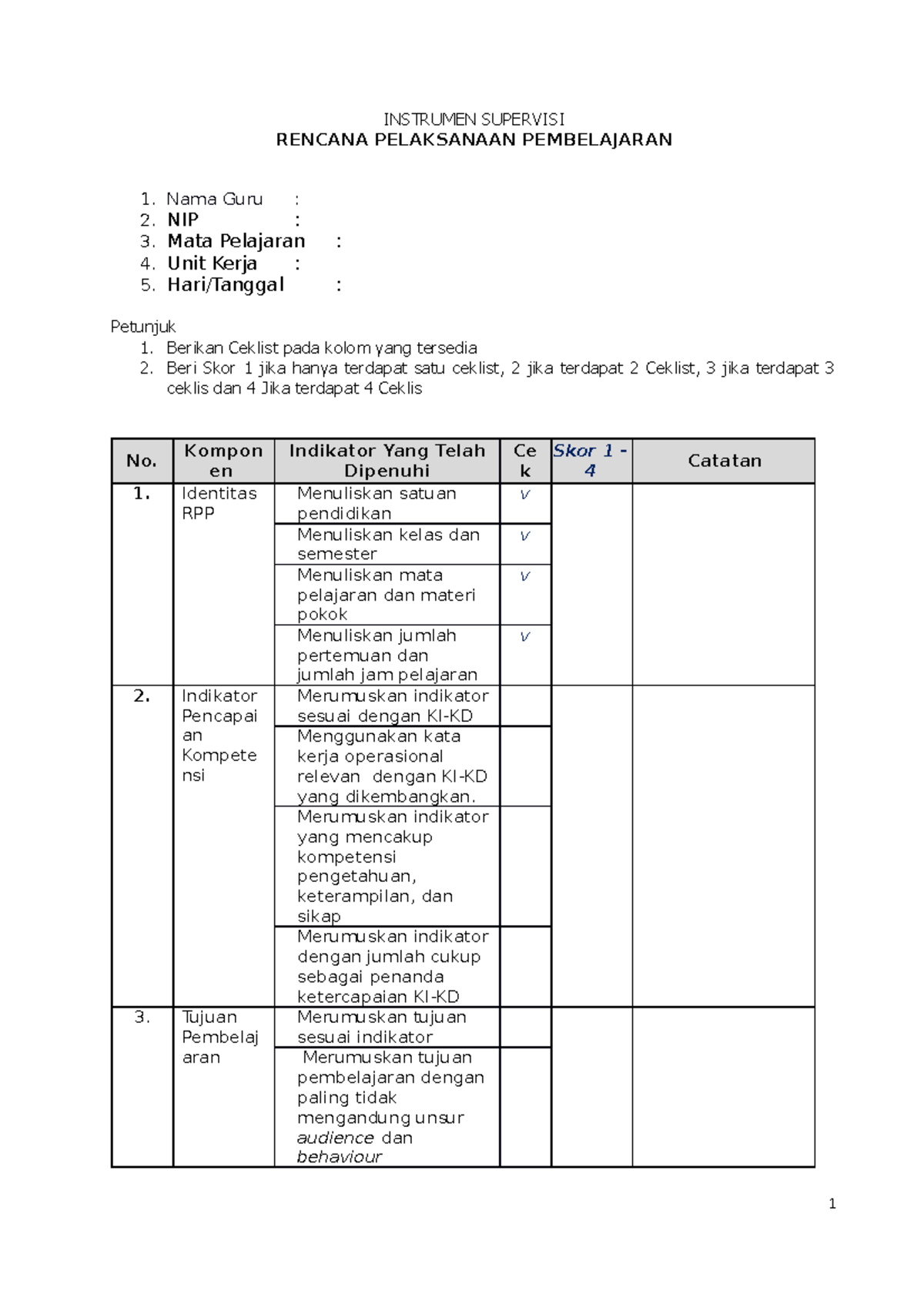 Instrumen Supervisi Kurikulum 2013 - INSTRUMEN SUPERVISI RENCANA ...