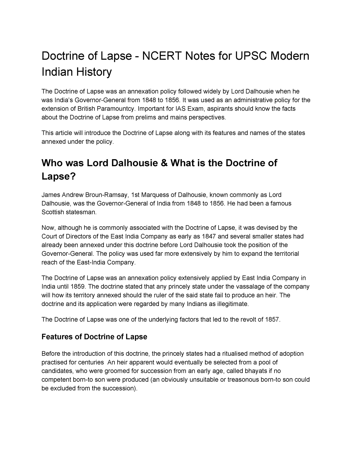 doctrine-of-lapse-ncert-notes-for-upsc-modern-indian-history-doctrine