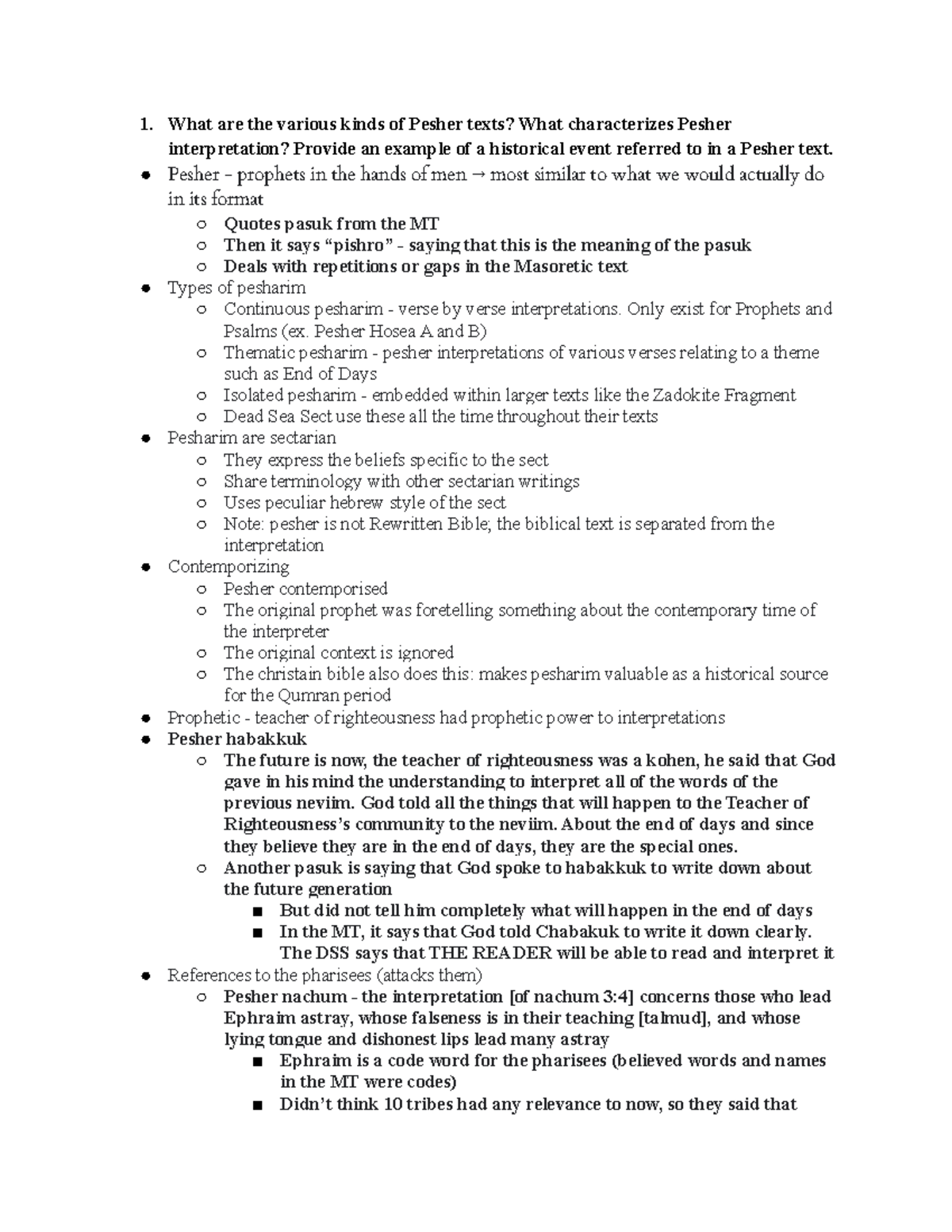 Copy of DSS Final Review Doc - 1. What are the various kinds of Pesher ...