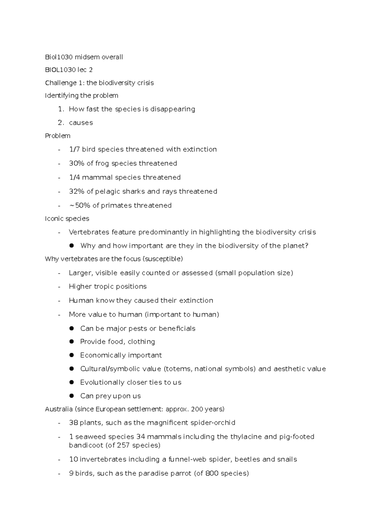 Biol1030 midsem overall - BIOL1030 - UQ - Studocu